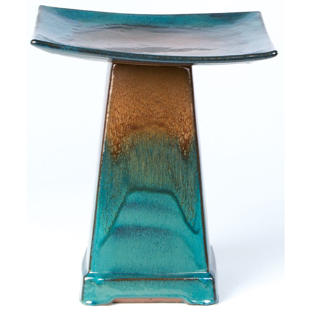 Alfresco Home Large Zen Ceramic Birdbath Aqua