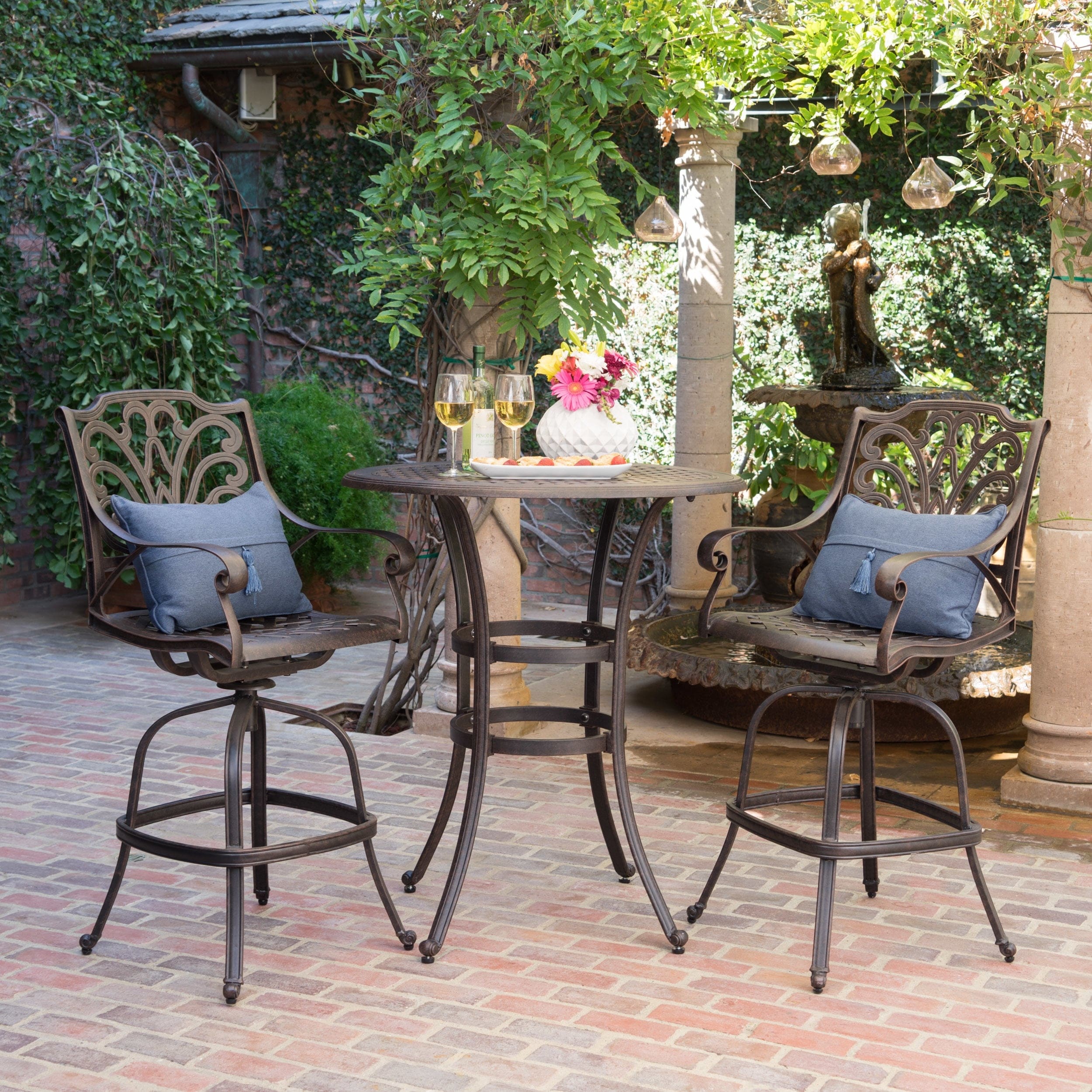 Alfresco Outdoor 3 Piece Round Aluminum Bar Set With Umbrella Hole By Christopher Knight Home