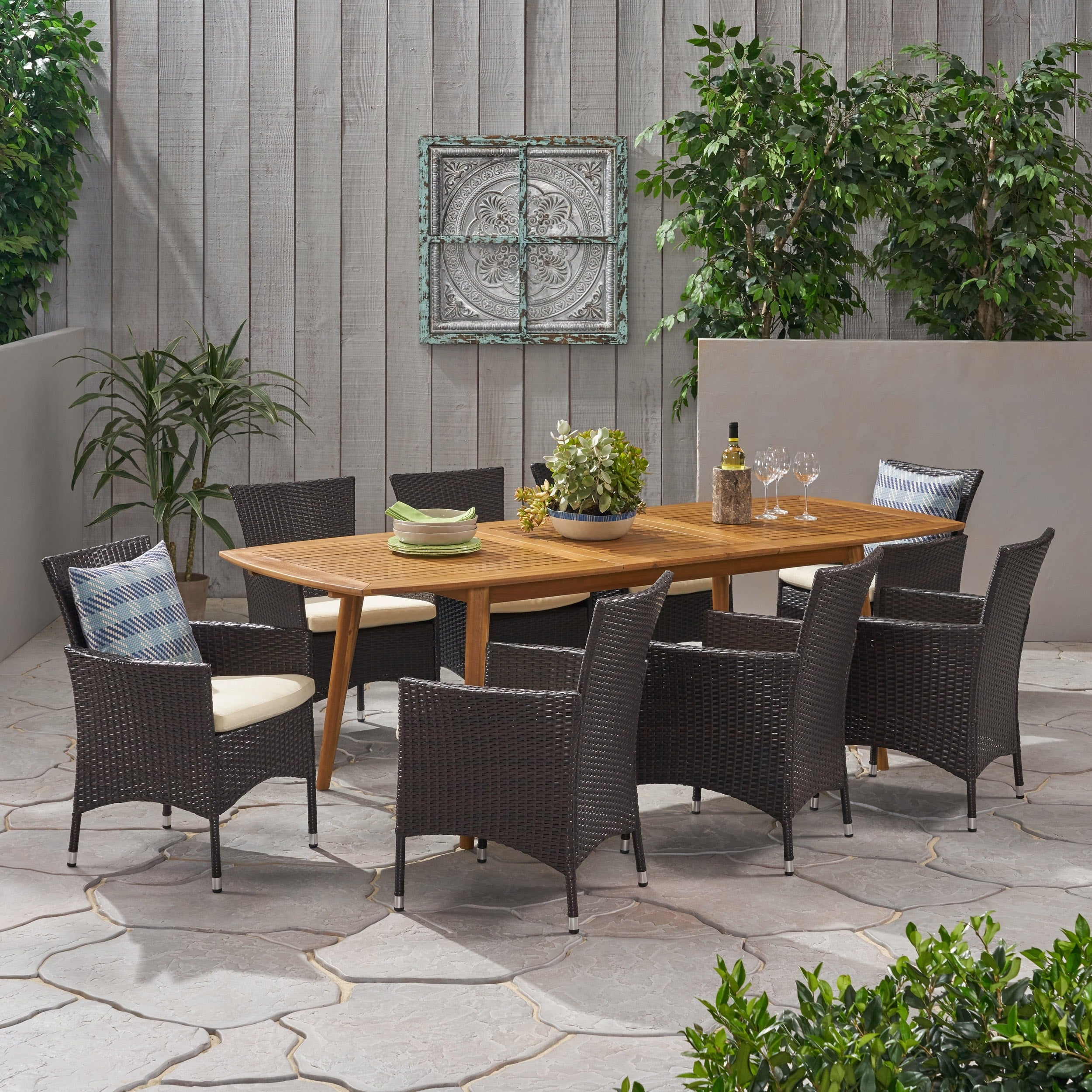 Algoma Outdoor 8 Seater Expandable Wood And Wicker Dining Set By Christopher Knight Home