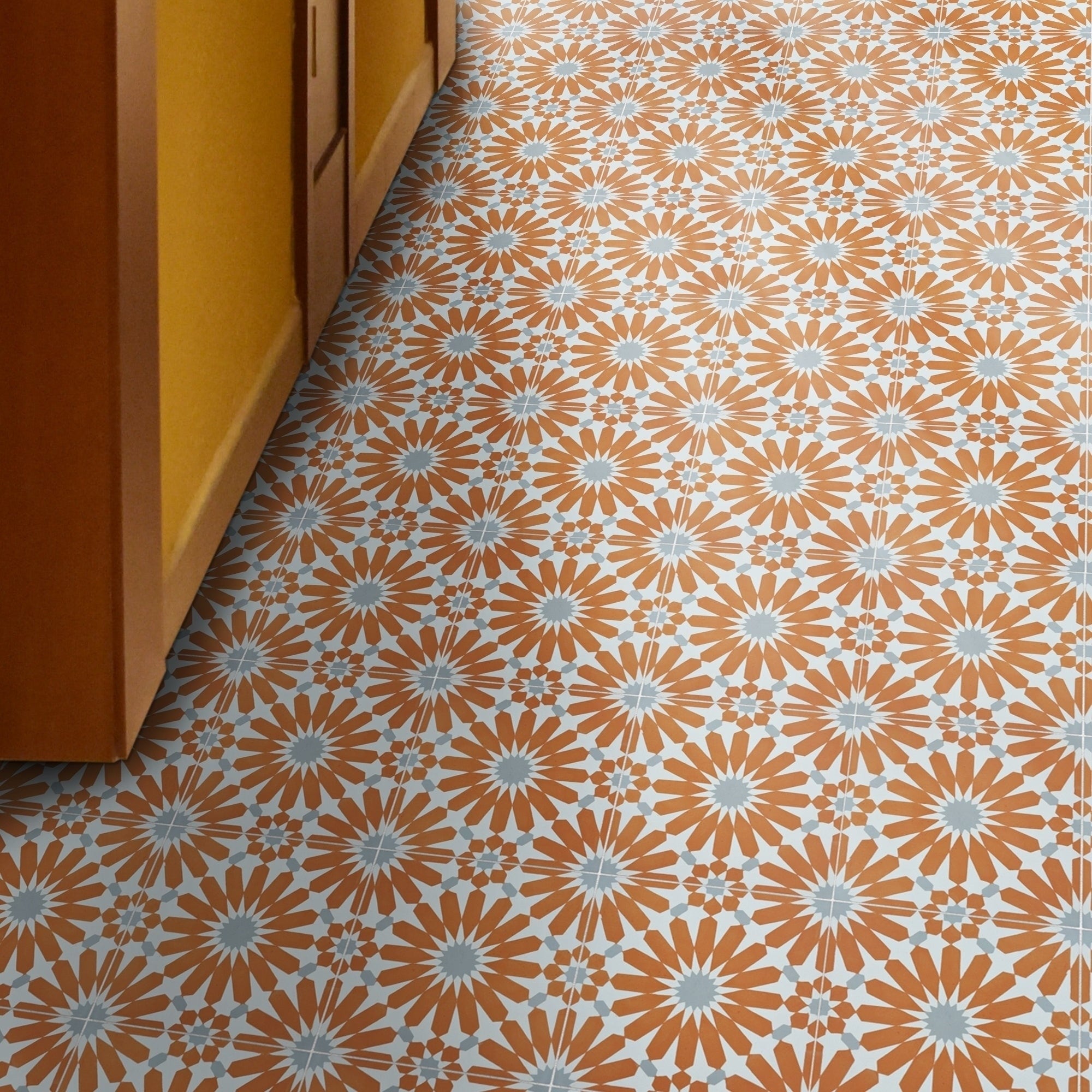 Alhambra In Orange And White Handmade 8X8 In Moroccan Tiles Pack 12