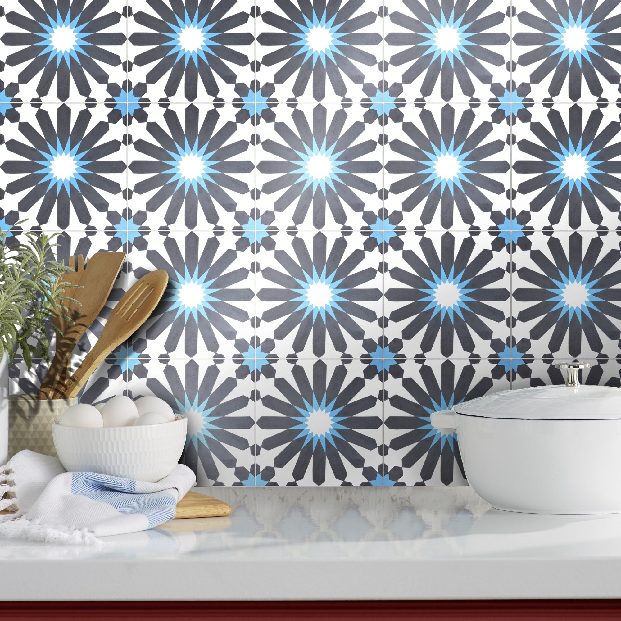 Alhambra In Black And Blue Handmade 8X8 In Moroccan Tiles Pack 12