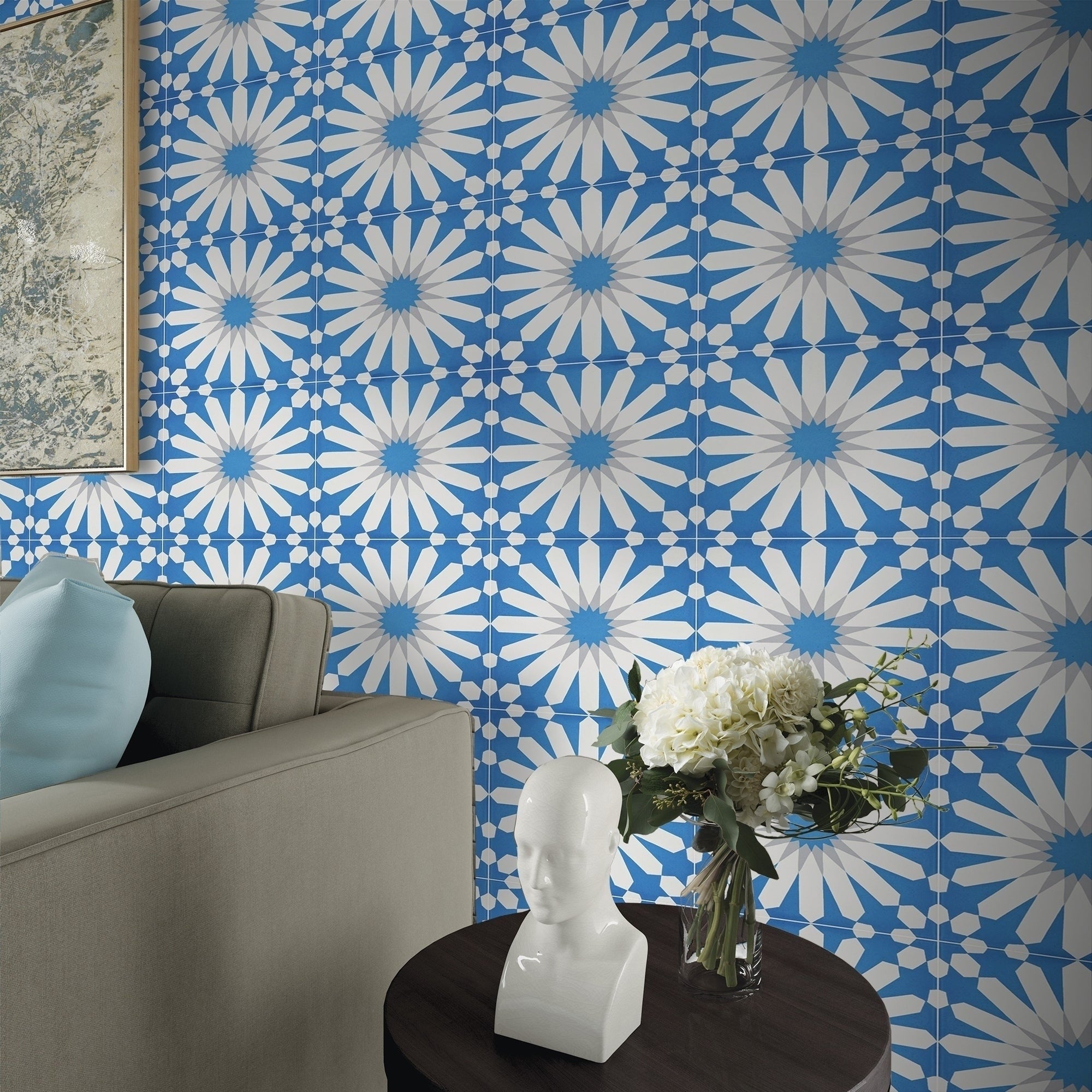 Alhambra In Blue And White Handmade 8X8In. Moroccan Tile Pack 12
