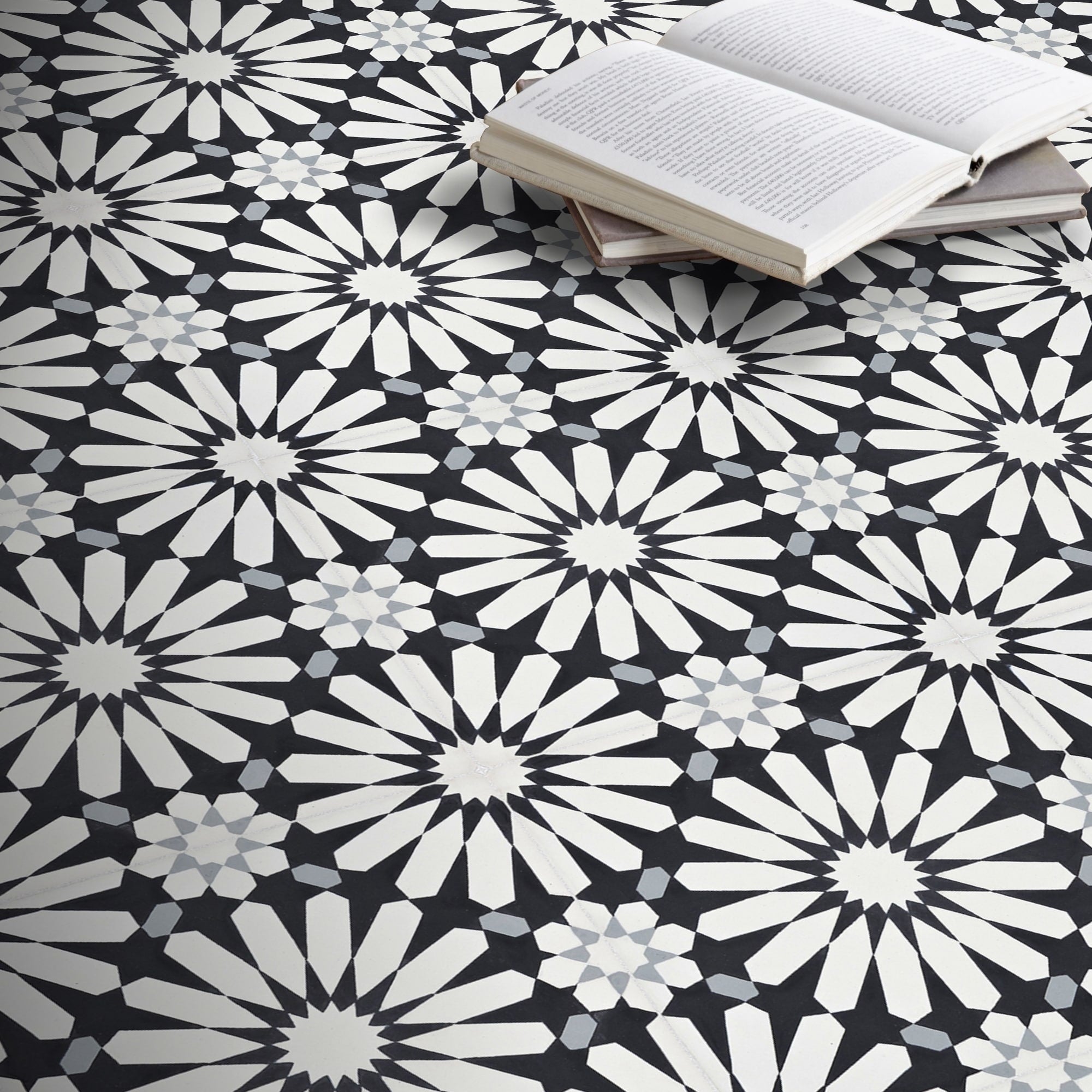 Alhambra In White Black Grey Handmade 8X8 In Moroccan Tiles Pack 12