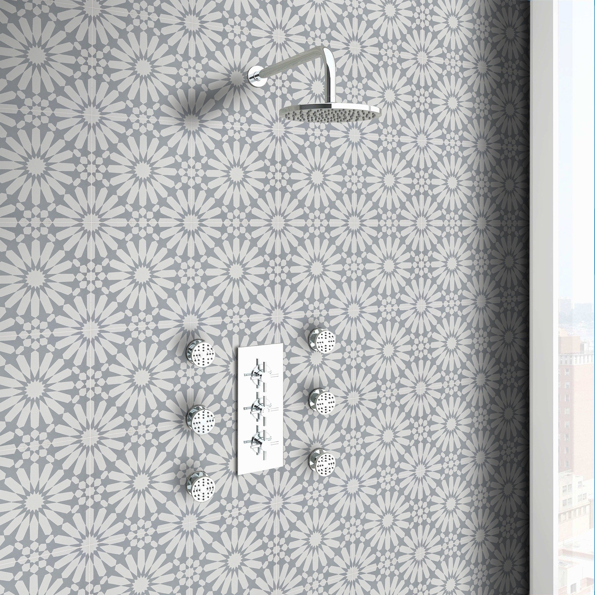 Alhambra In White And Grey Handmade 8X8 In Moroccan Tile Pack Of 12