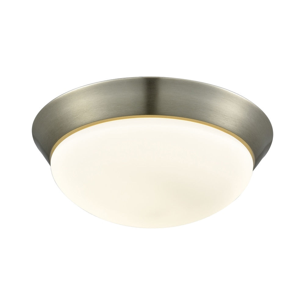 Alico Contours Large 1 Light Led Flush Mount In Satin Nickel And Opal Glass