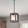 Alina 1 Light Antique Black Metal Natural Wood Fabric Shade Pendant