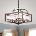 Alina 6 Light Antique Black Metal Natural Wood Fabric Shade Chandelier