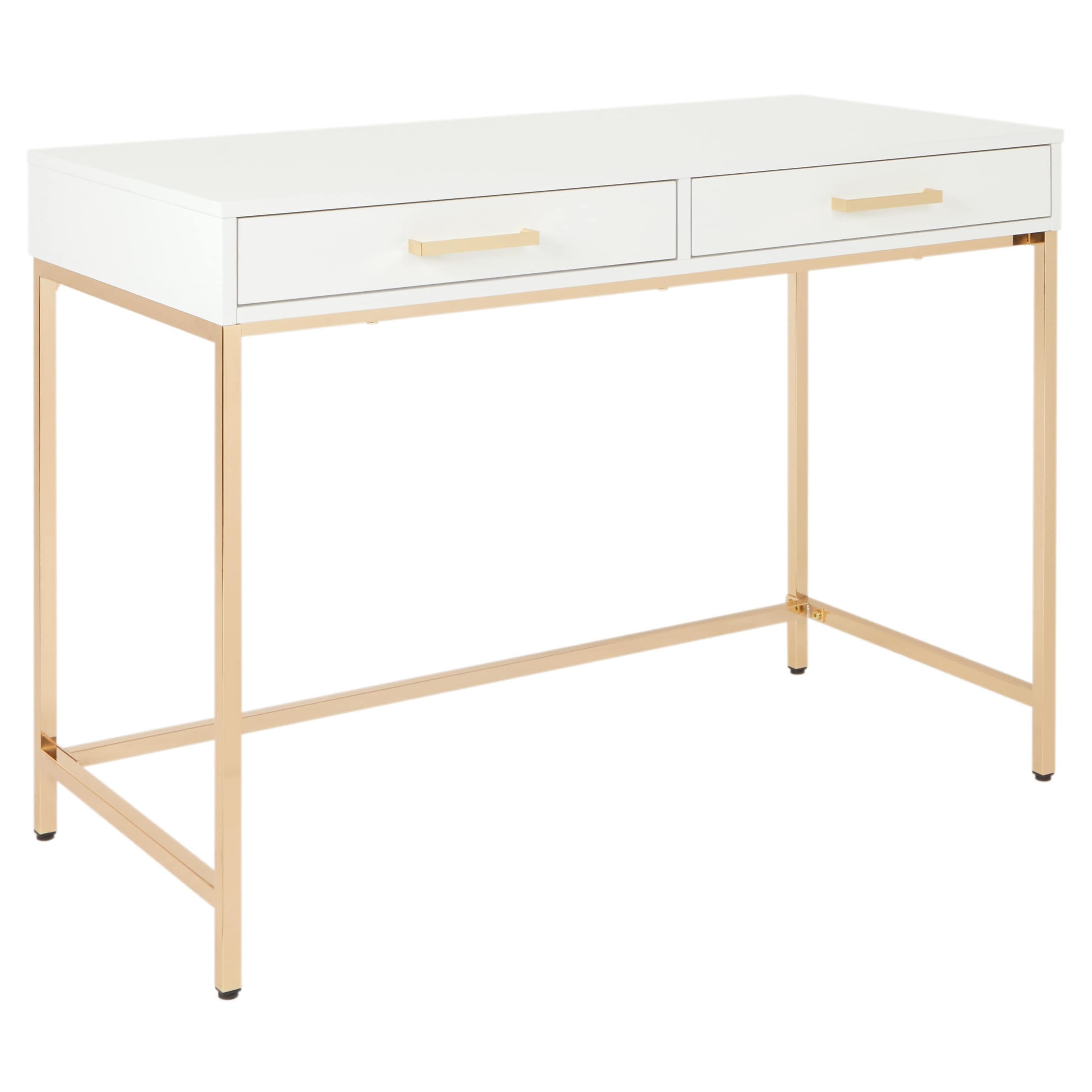 Osp Home Furnishings Alios Desk With White Gloss Finish And Gold Base