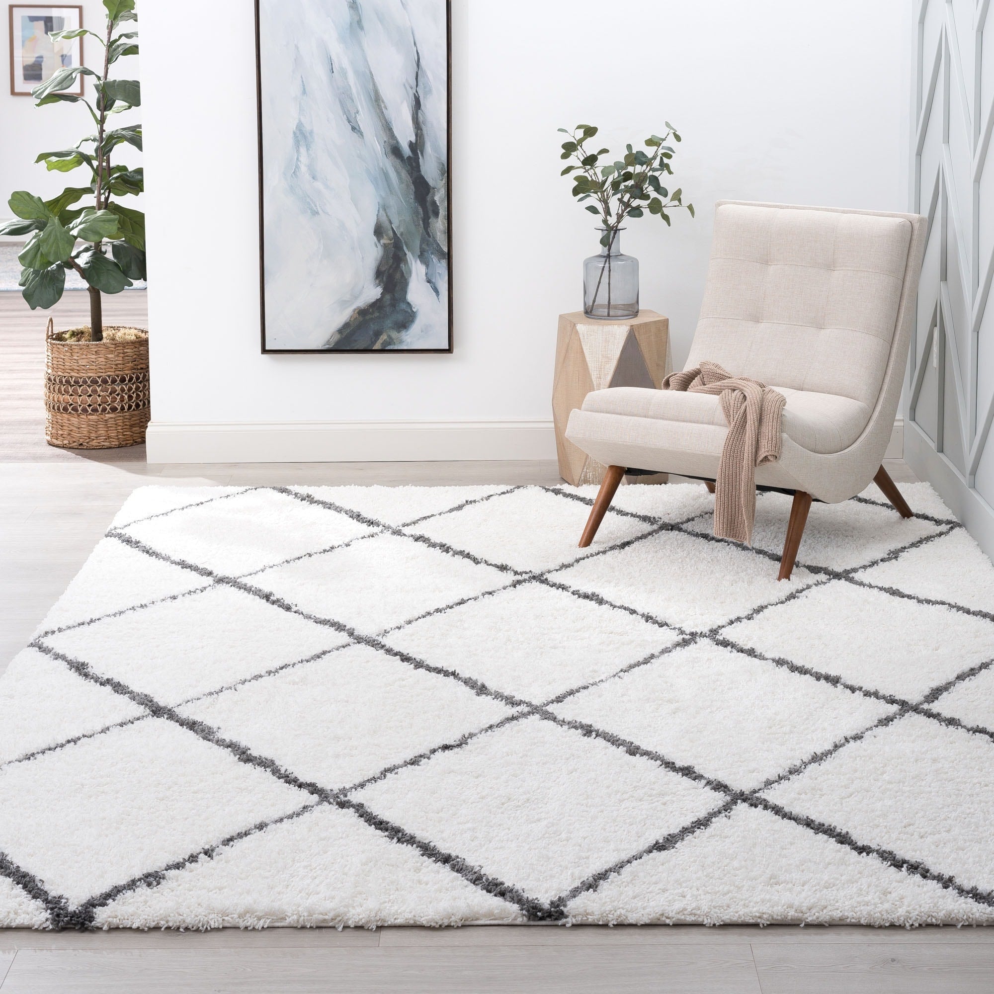 Alise Rugs Joy Shag Contemporary Diamond Area Rug
