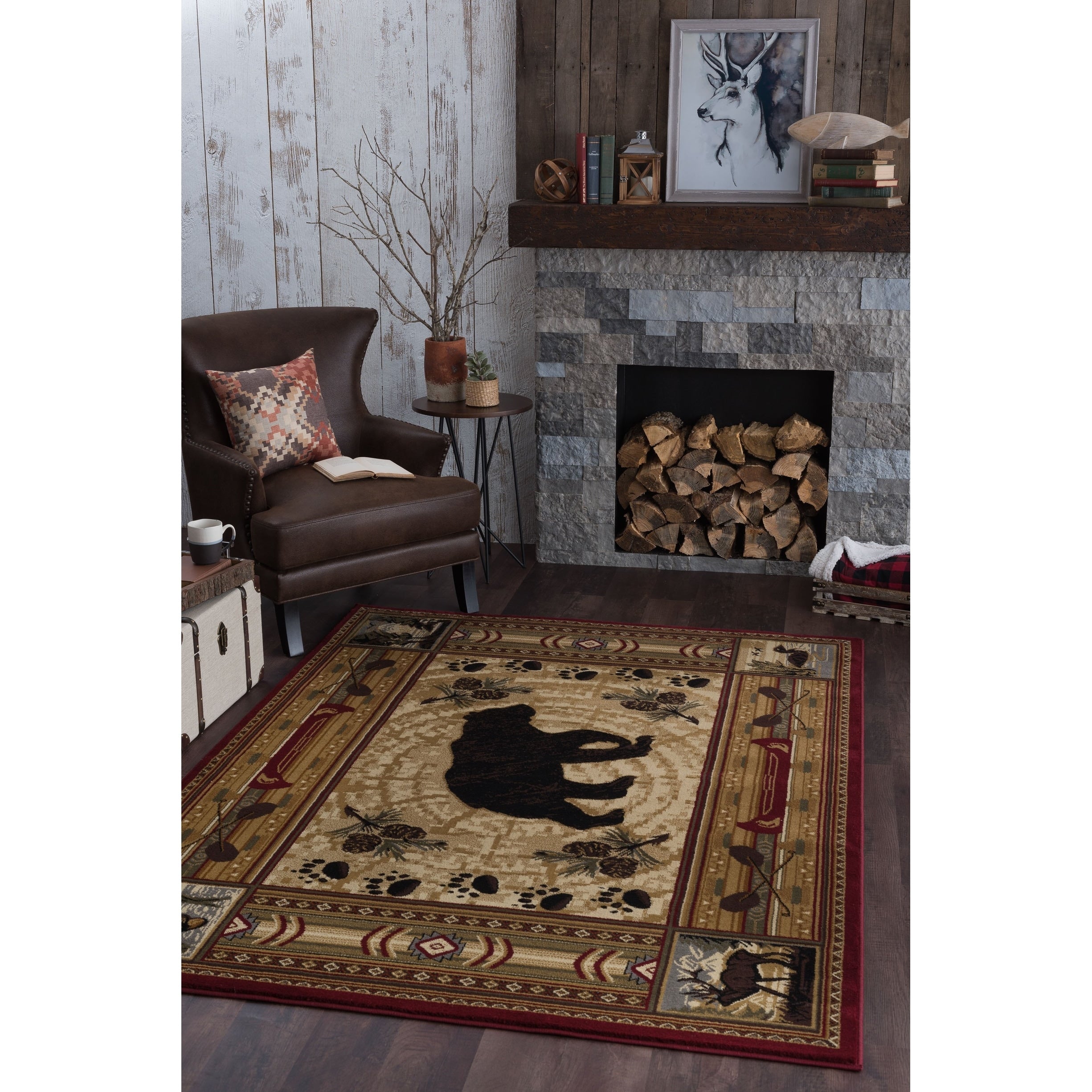 Alise Rugs Natural Lodge Novelty Lodge Area Rug Multi 710 X 103