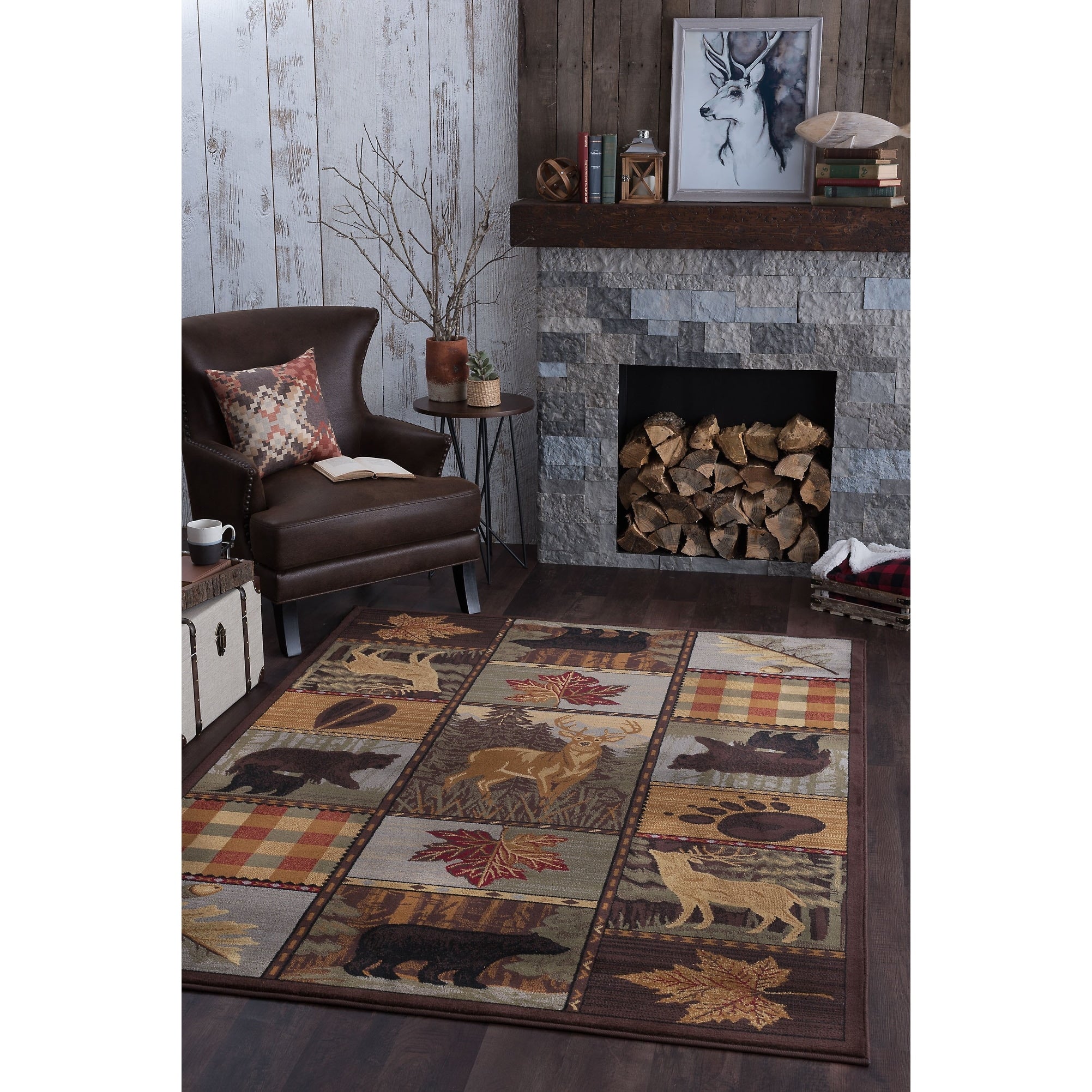 Alise Rugs Natural Lodge Novelty Lodge Area Rug Multi 710 X 103