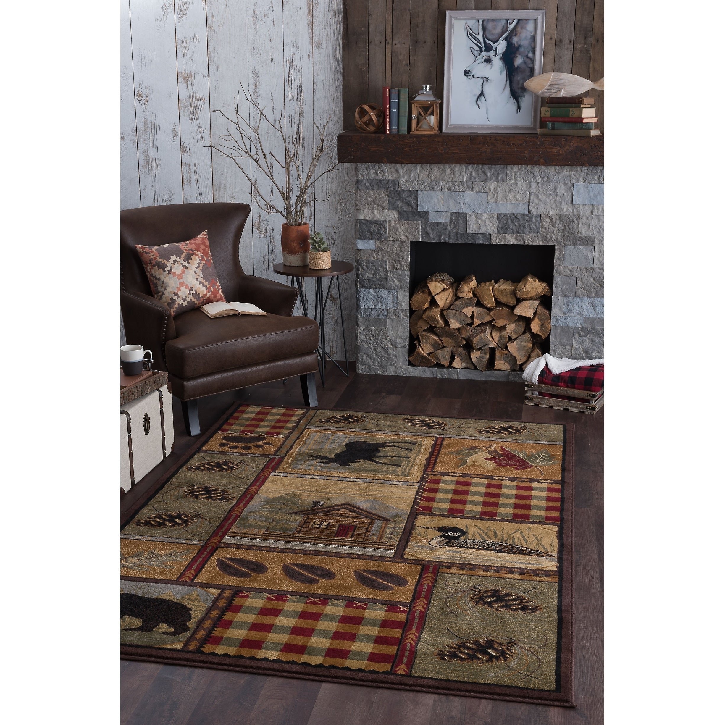 Alise Rugs Natural Lodge Novelty Lodge Area Rug 53 X 73