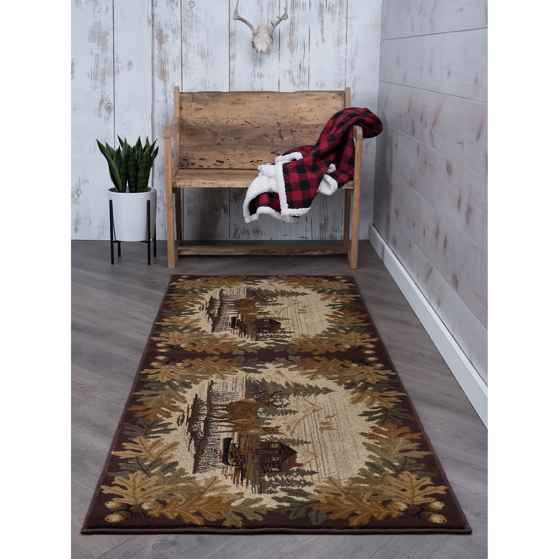 Alise Rugs Natural Lodge Novelty Lodge Area Rug 53 X 73