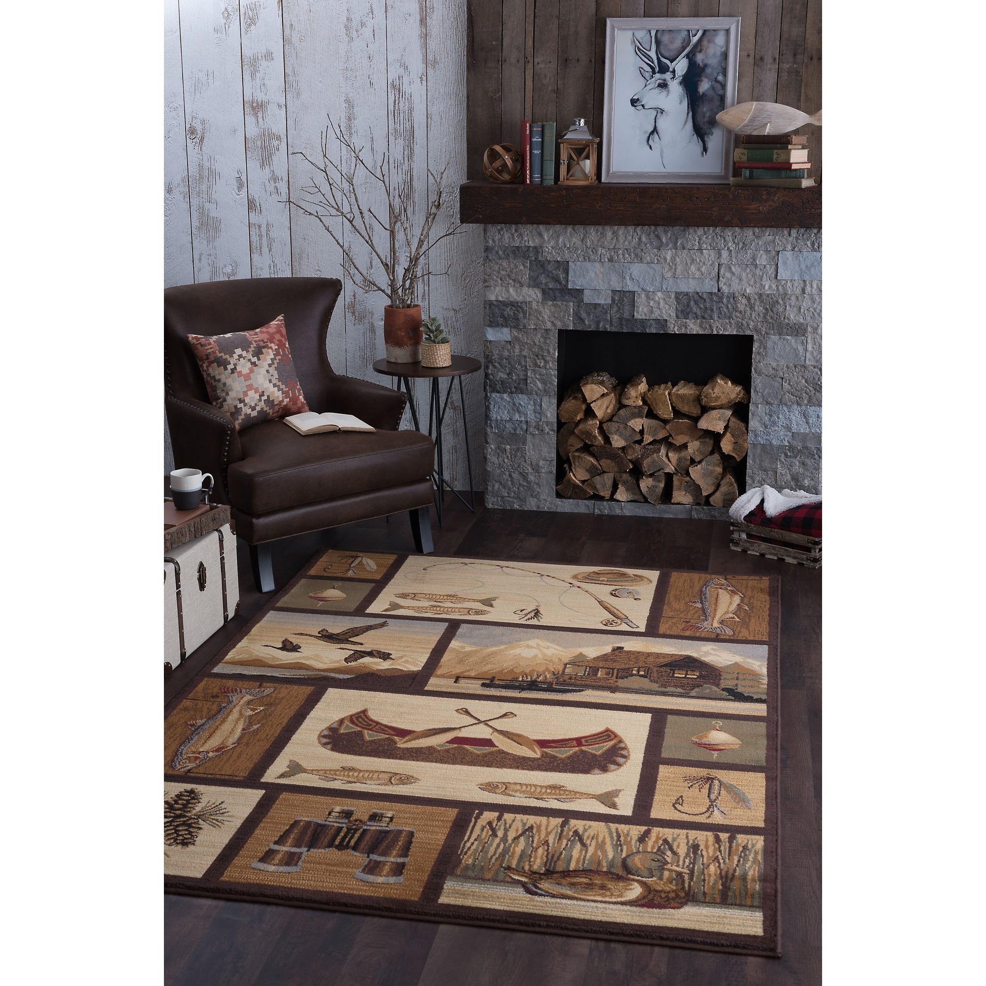 Alise Rugs Natural Lodge Novelty Lodge Runner Rug 27 X 73