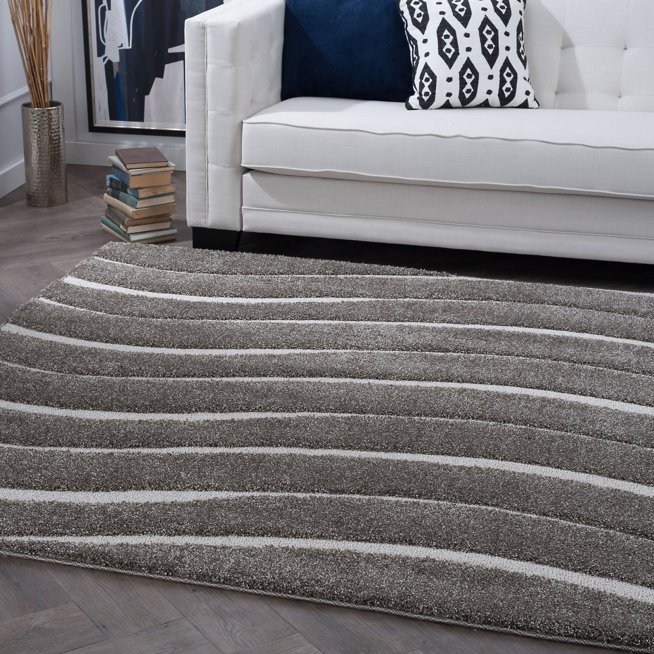 Alise Rugs Waverly Shag Contemporary Stripe Square Area Rug 53 X 53