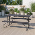 Insta Fold Charcoal Wood Grain Folding Picnic Table And Benches