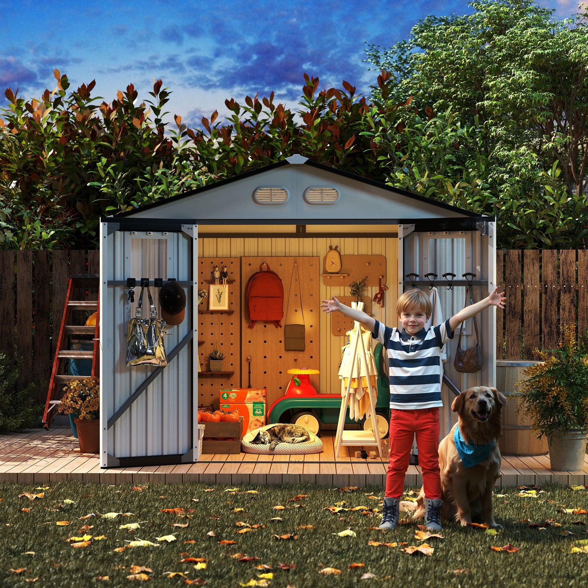 All Weather 8X8 Outdoor Storage Shed With 4 Windows And Lockable Doors