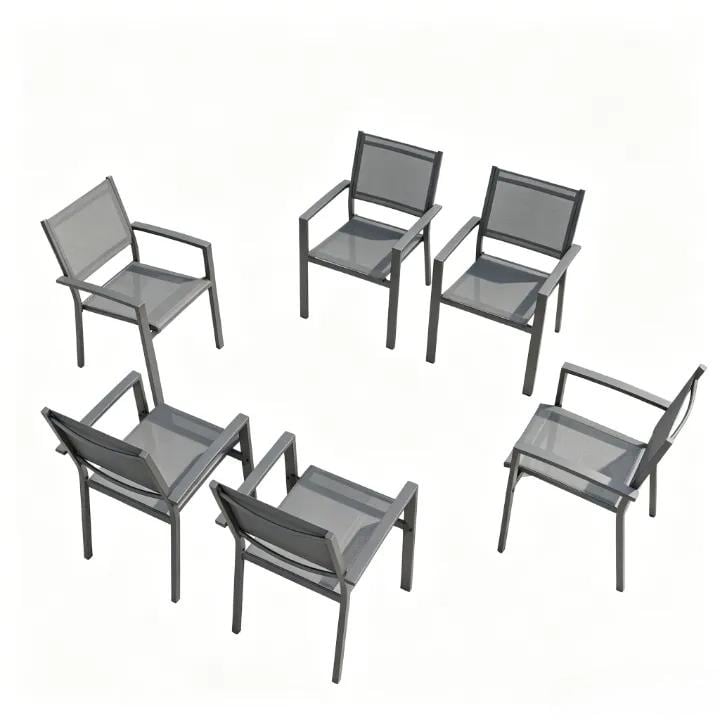 All Weather Metal Patio Dining Chair Gray Textilene 23.8 W