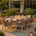 All Weather Outdoor Dining Set With Rectangular Wood Table Pe Rattan Patio Chairs With Rust Resistant Aluminum Frames