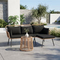 All Weather Wicker Patio L Shaped Sofa Set With Soft Cushions Glass Coffee Table