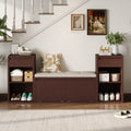 All In One Entryway Storage Bench With Cushion Drawers And Open Shelves