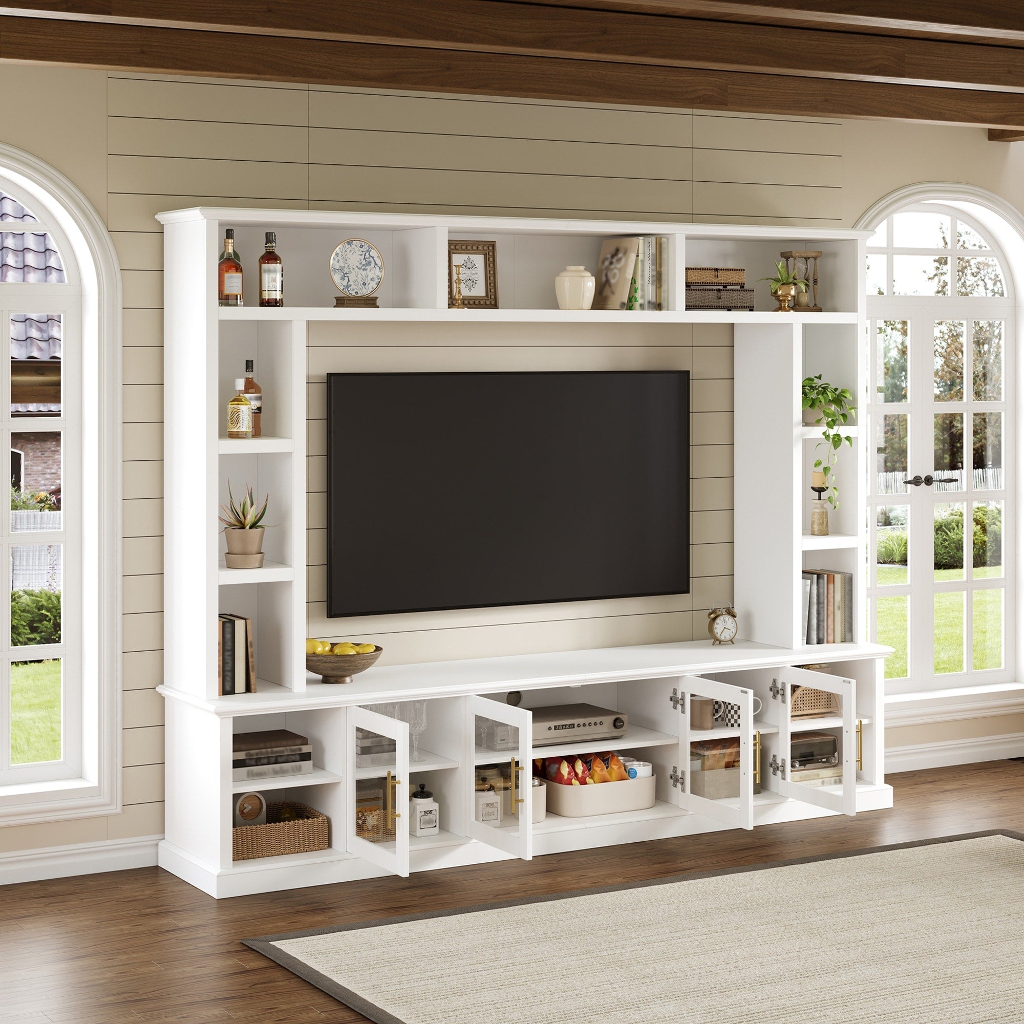 All In One Tv Entertainment Center For Tvs Up To 80 Bookshelves Glass Doors