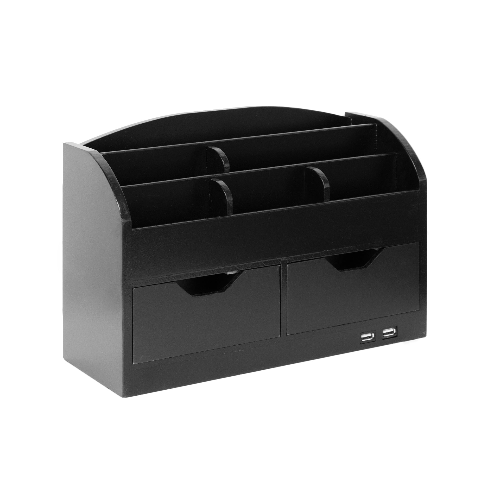 All In One Usb Charging 8 Compartments Desk Organizer Black