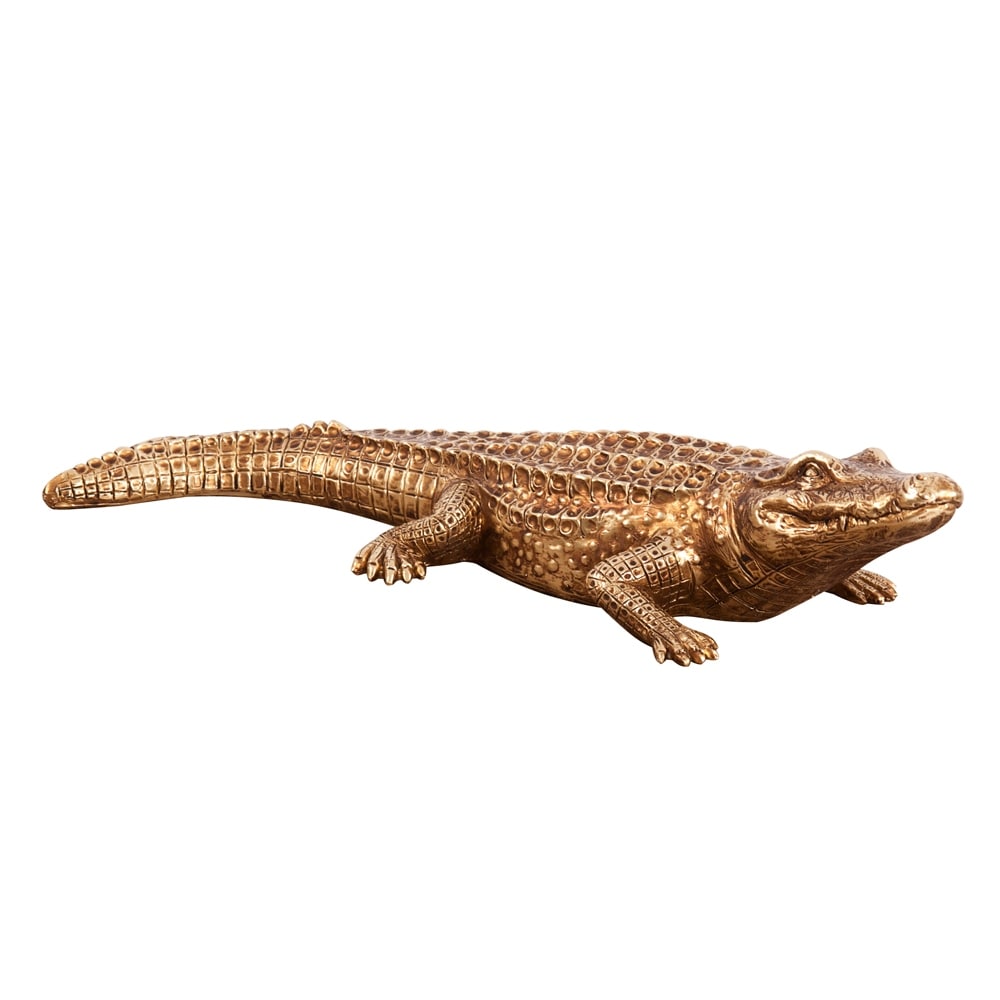 Antiqued Gold Crocodile Sculpture