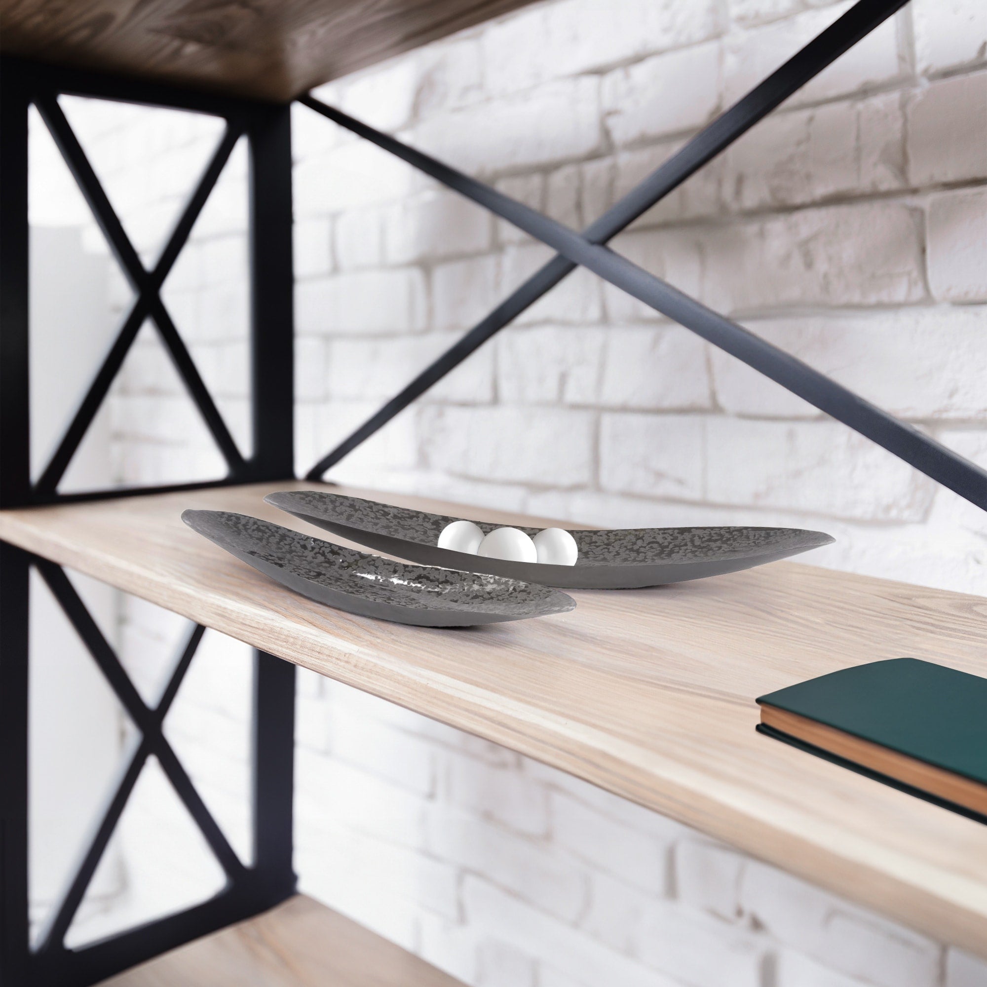 Chiseled Texture Black Iron Elongated Tray Small 2H X 20W X 5D