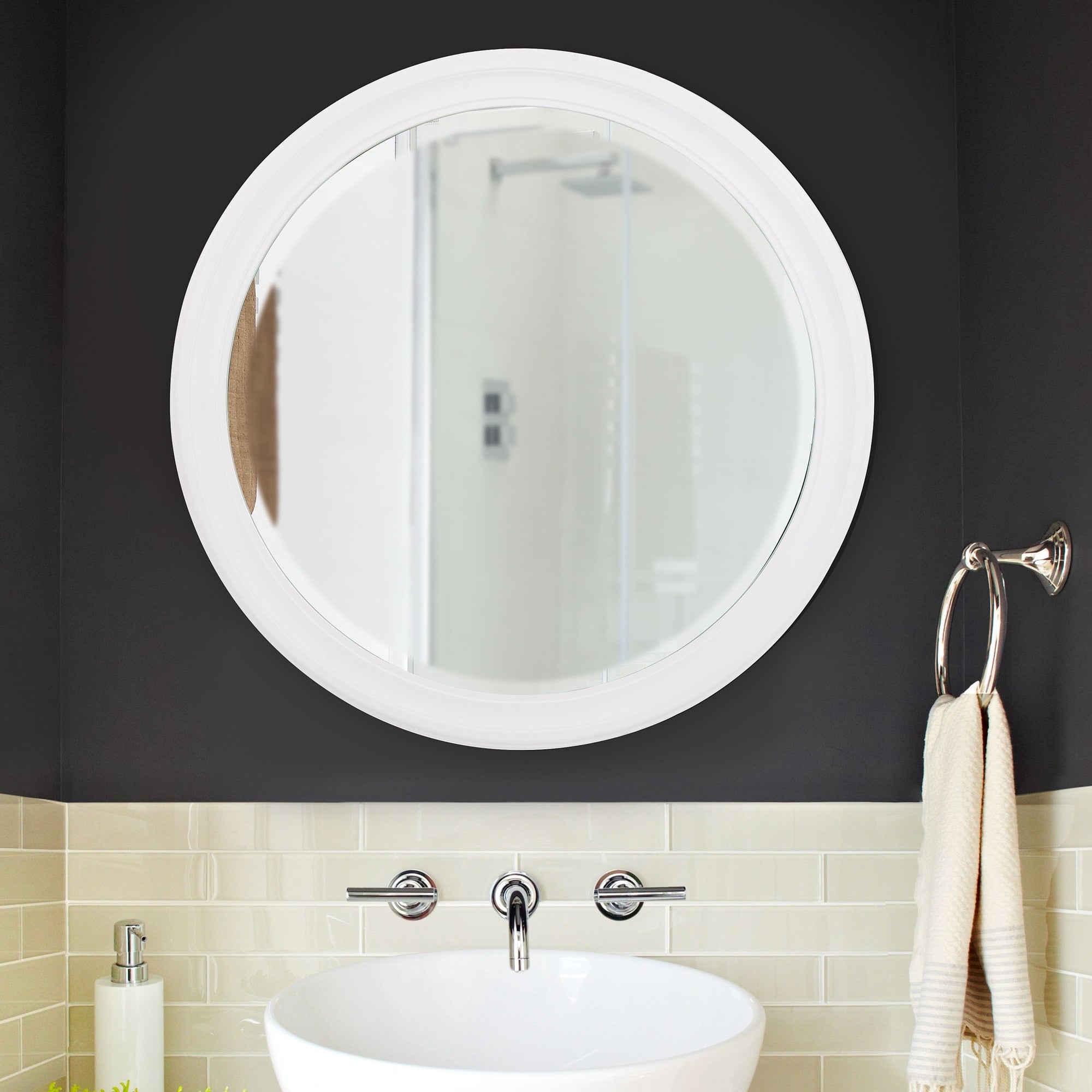 George Matte White Round Mirror