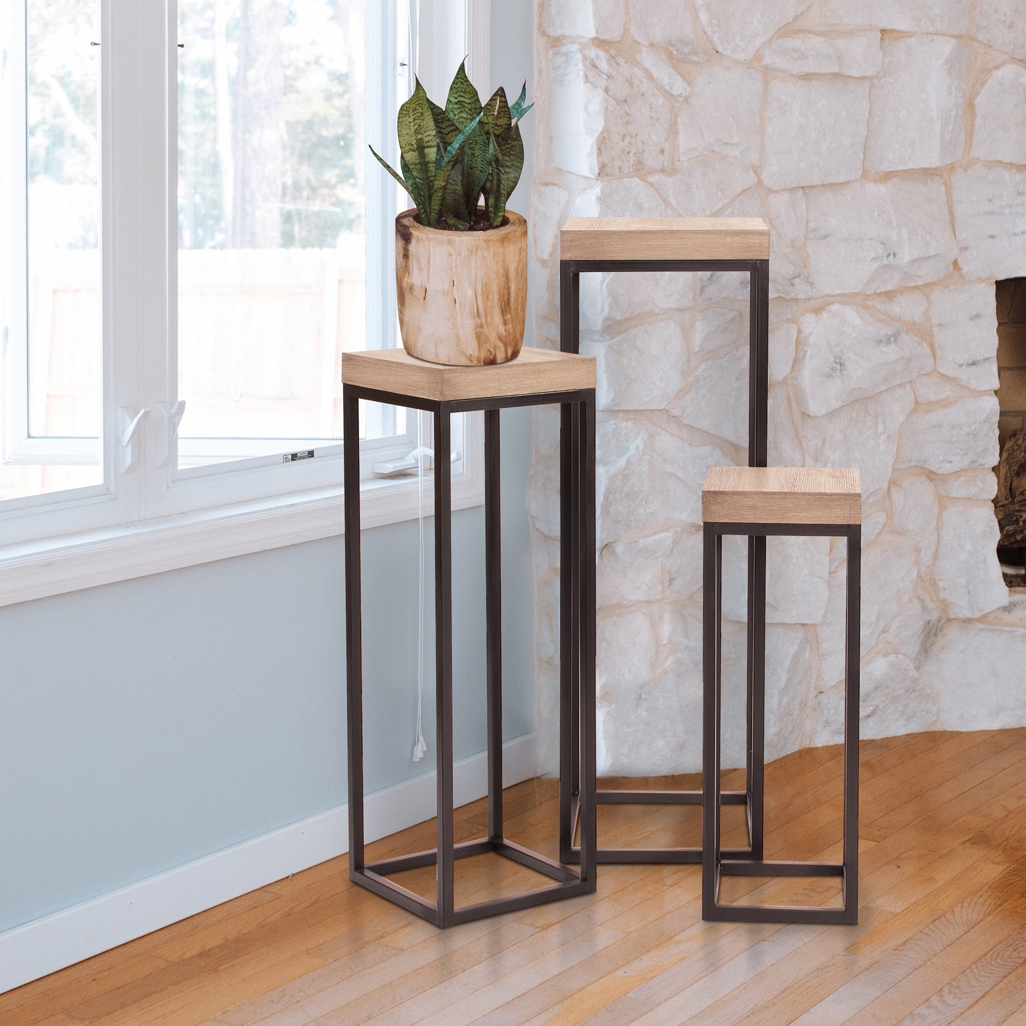 Wood Metal Pedestals Set Of 3