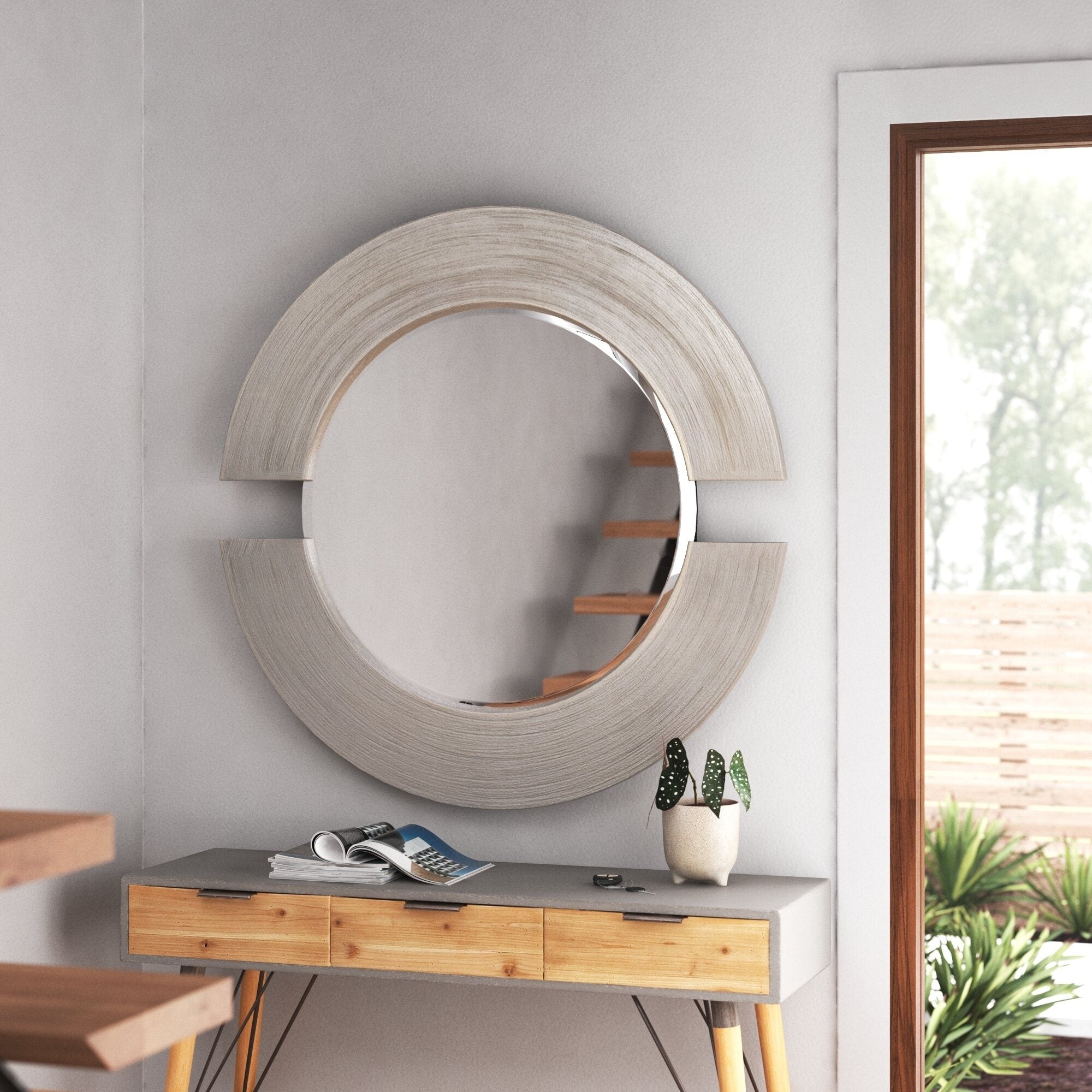 Howard Elliott Collection Allan Andrews Orbit Silver Leaf Finished Round Wall Accent Mirror