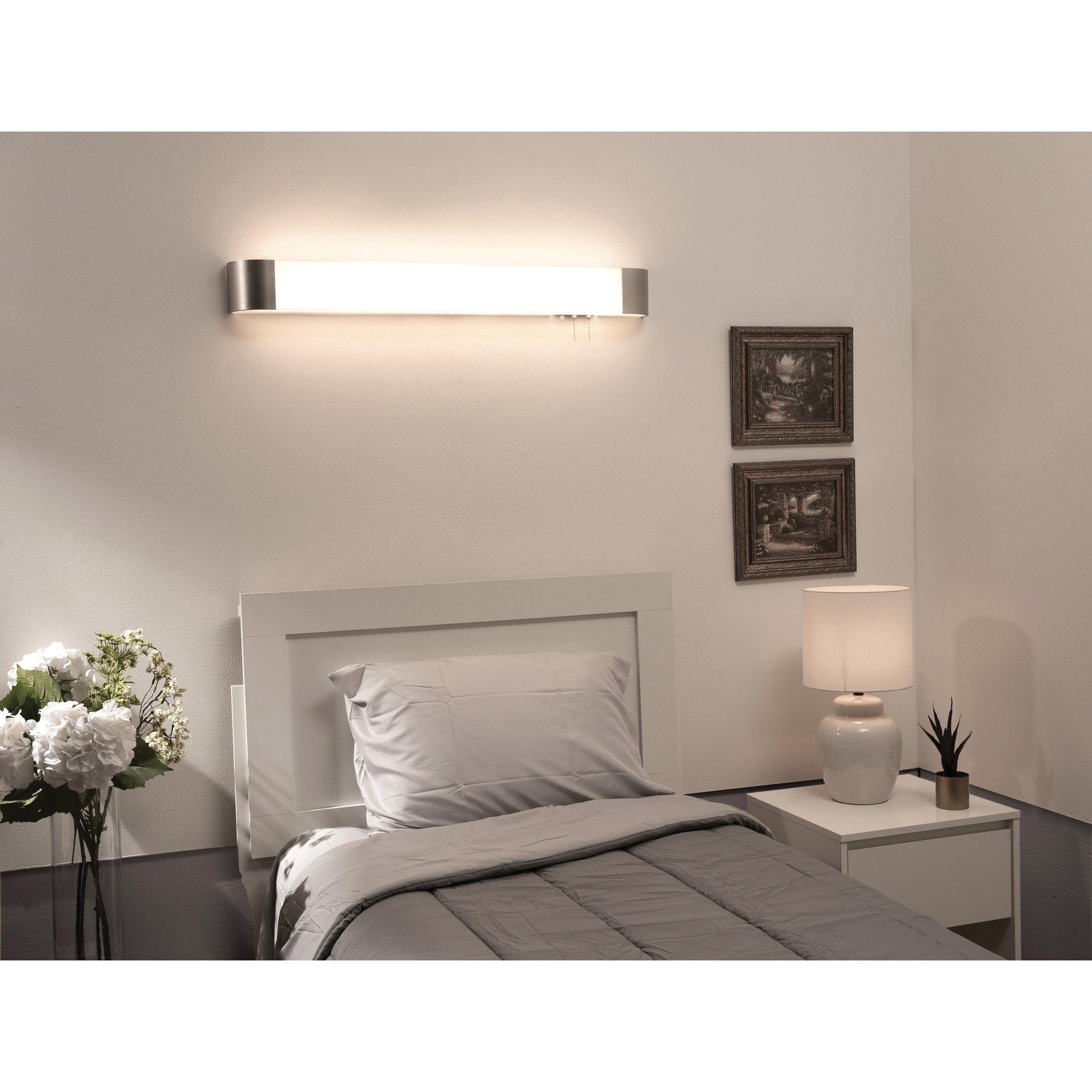 Afx Allen 3 Feet Ada Satin Nickel Led Overbed Fixture White Acrylic Shade