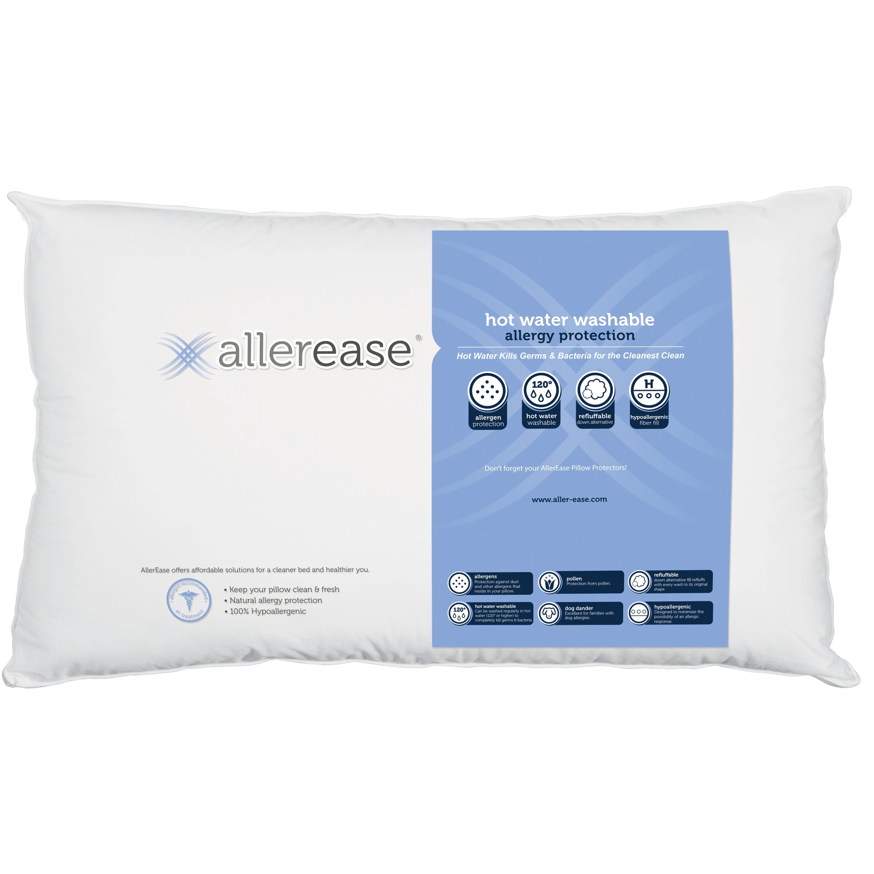 Allerease Hot Water Washable Pillow 2 Pack White