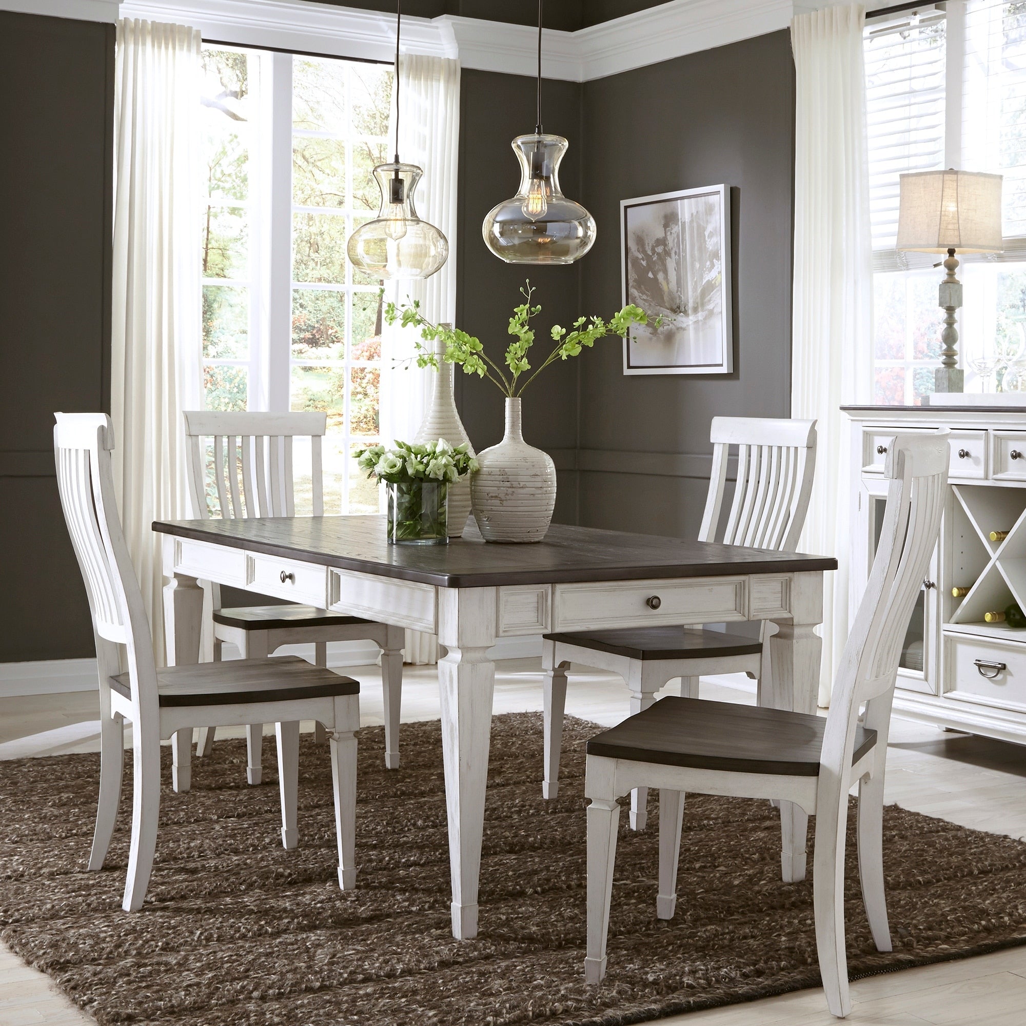 Allyson Park Wirebrushed White 5 Piece Rectangular Table Set