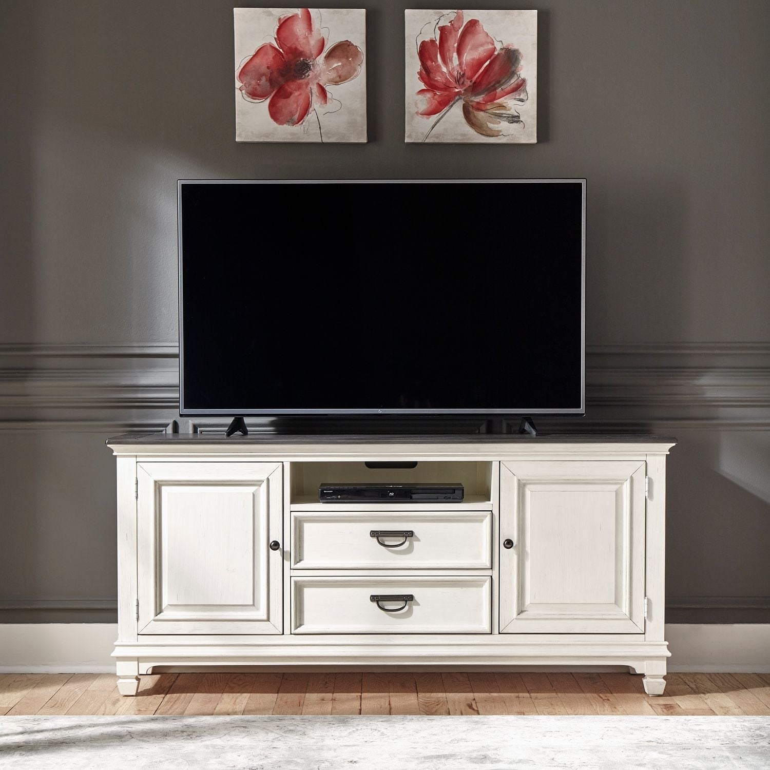 Allyson Park Wirebrushed White 66 Inch Tv Console