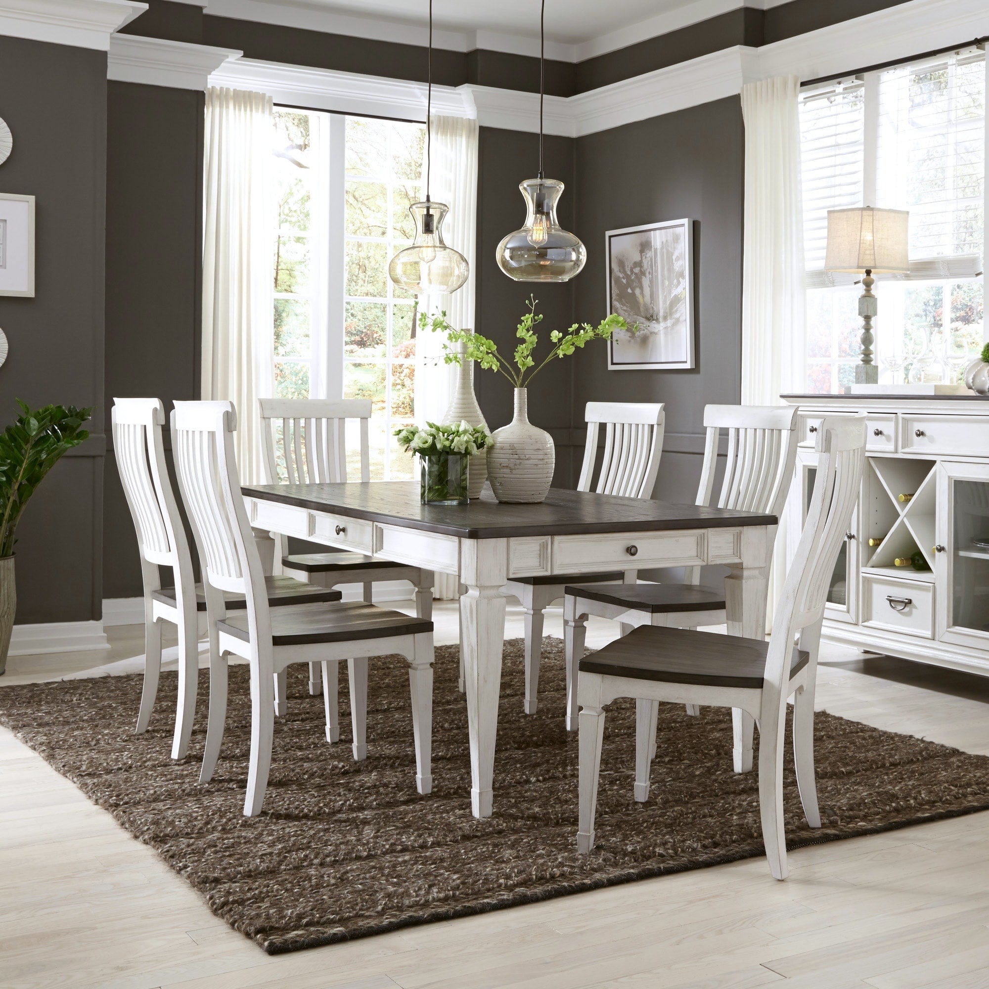 Allyson Park Wirebrushed White 7 Piece Rectangular Table Set