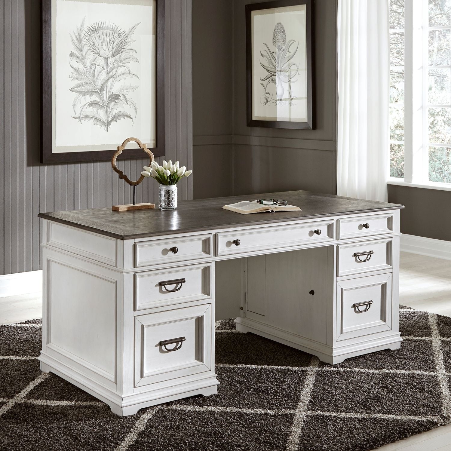 Allyson Park Wirebrushed White Jr. Executive Desk