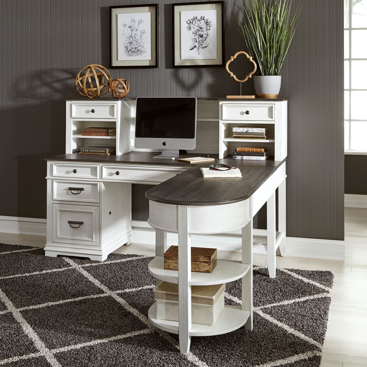 Allyson Park Wirebrushed White L Shaped Writing Desk Set