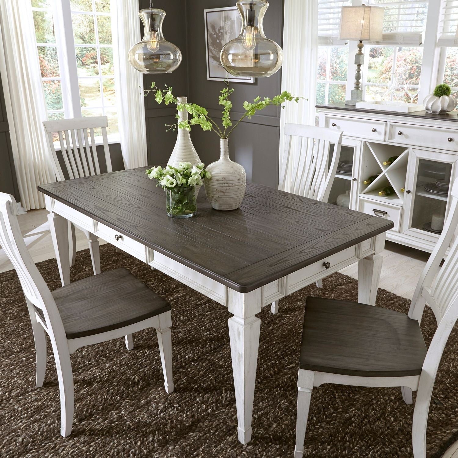 Allyson Park Wirebrushed White Rectangular Leg Table Charcoal