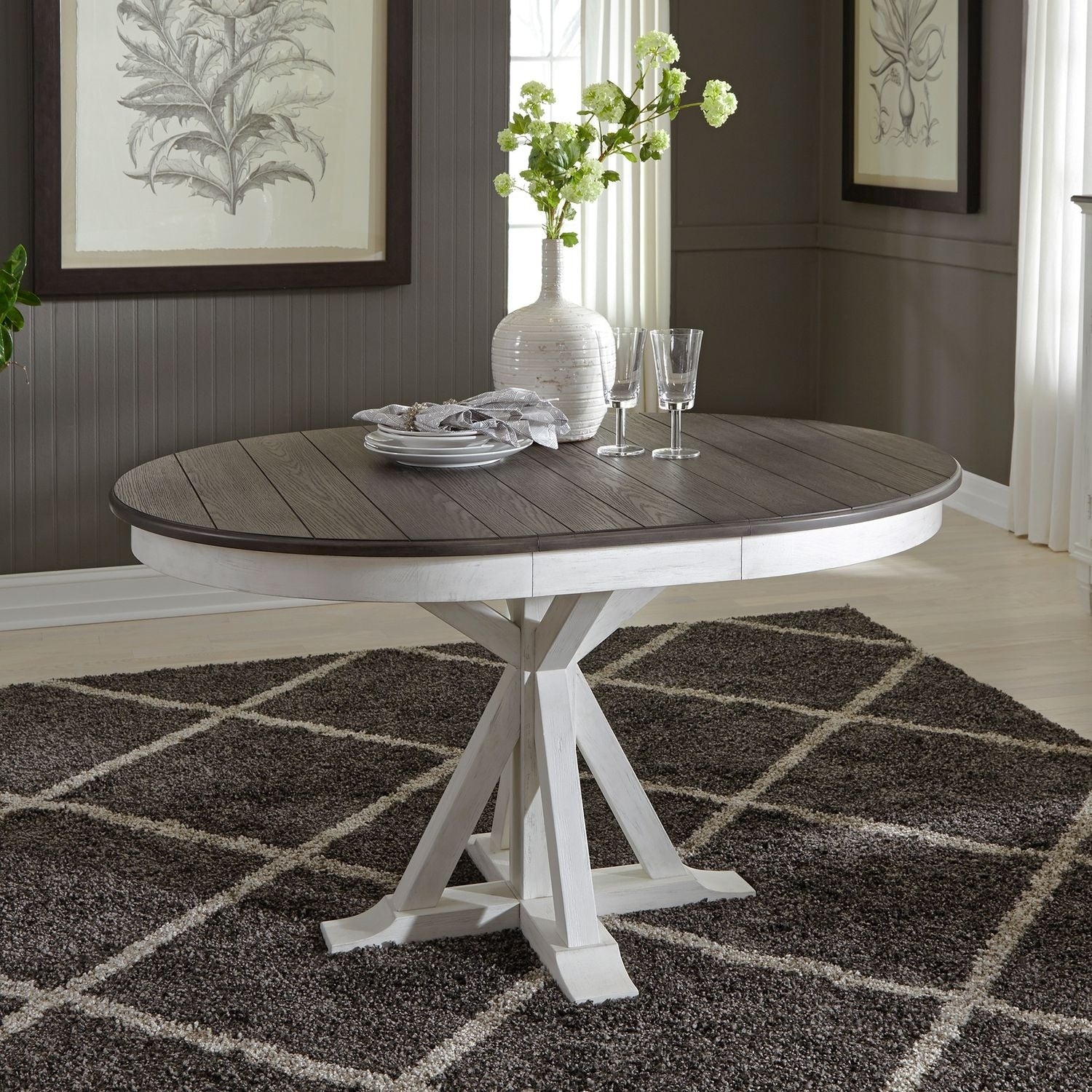 Allyson Park Wirebrushed White Single Pedestal Table Charcoal