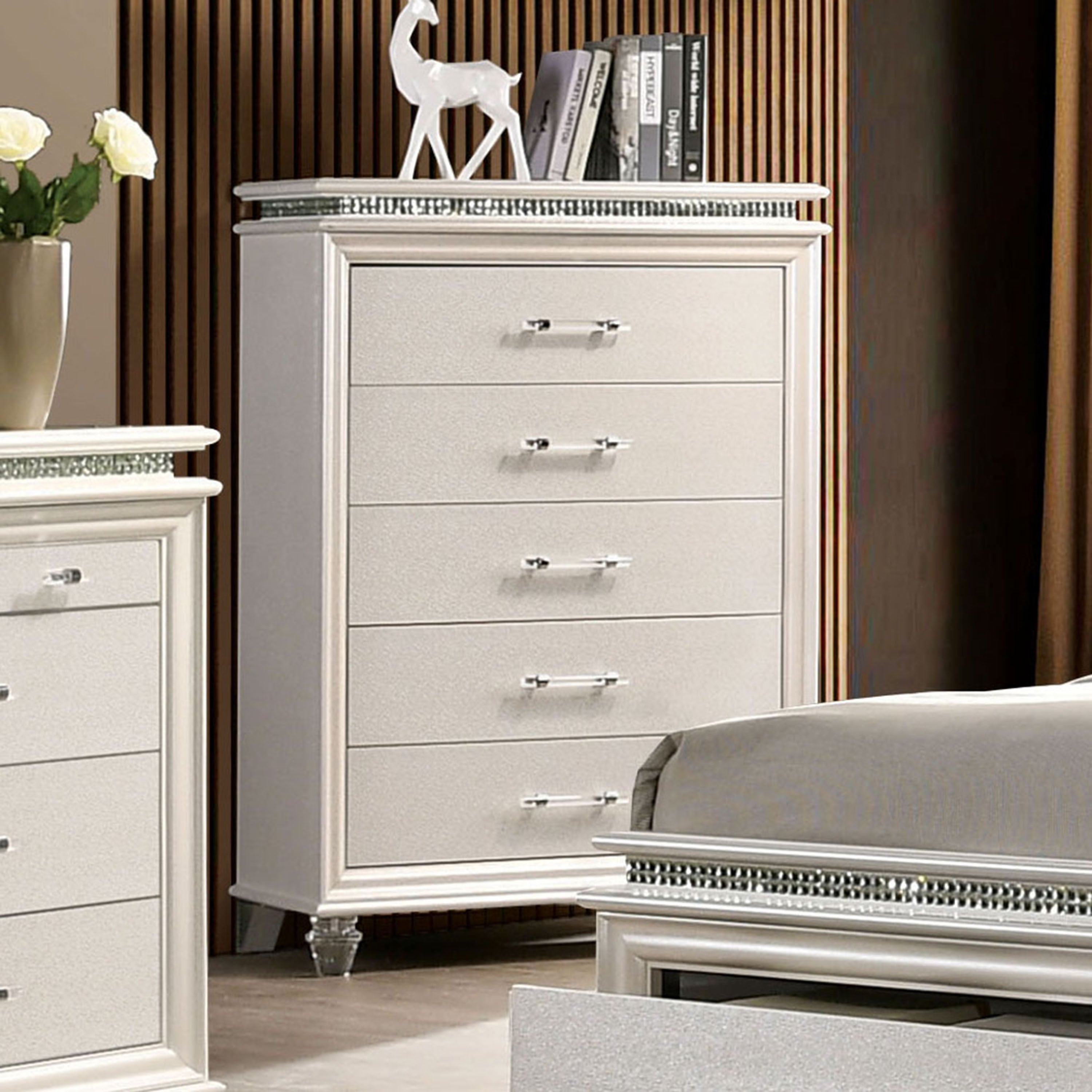 Almeido Transitional Pearl White 5 Drawer Chest By Foa