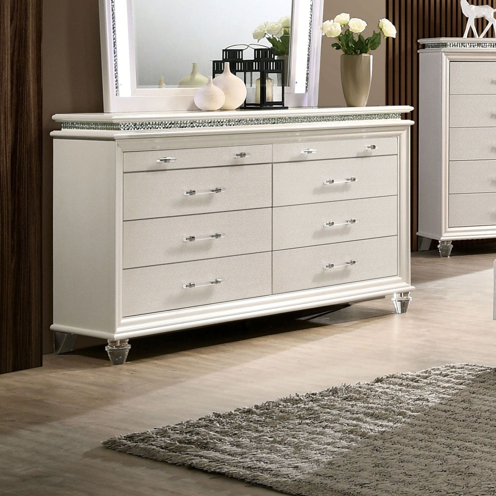 Almeido Transitional Pearl White 8 Drawer Dresser By Foa