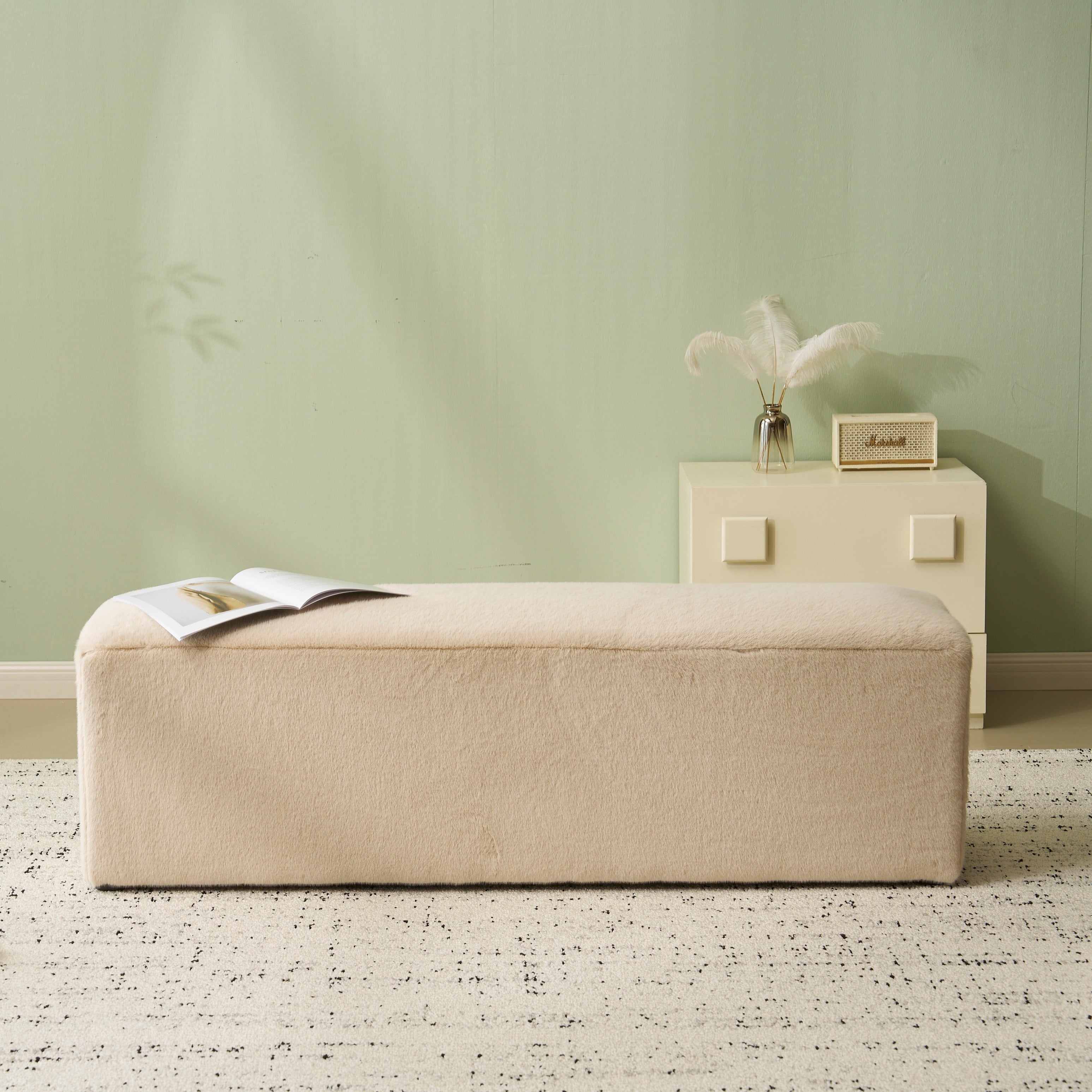 Almond Long Plush Ottoman Modern Home Footstool Seating Option