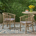 Christopher Knight Home Alondra Grey Brown Wooden Outdoor Dining Chairs With Cushions Set Of 2