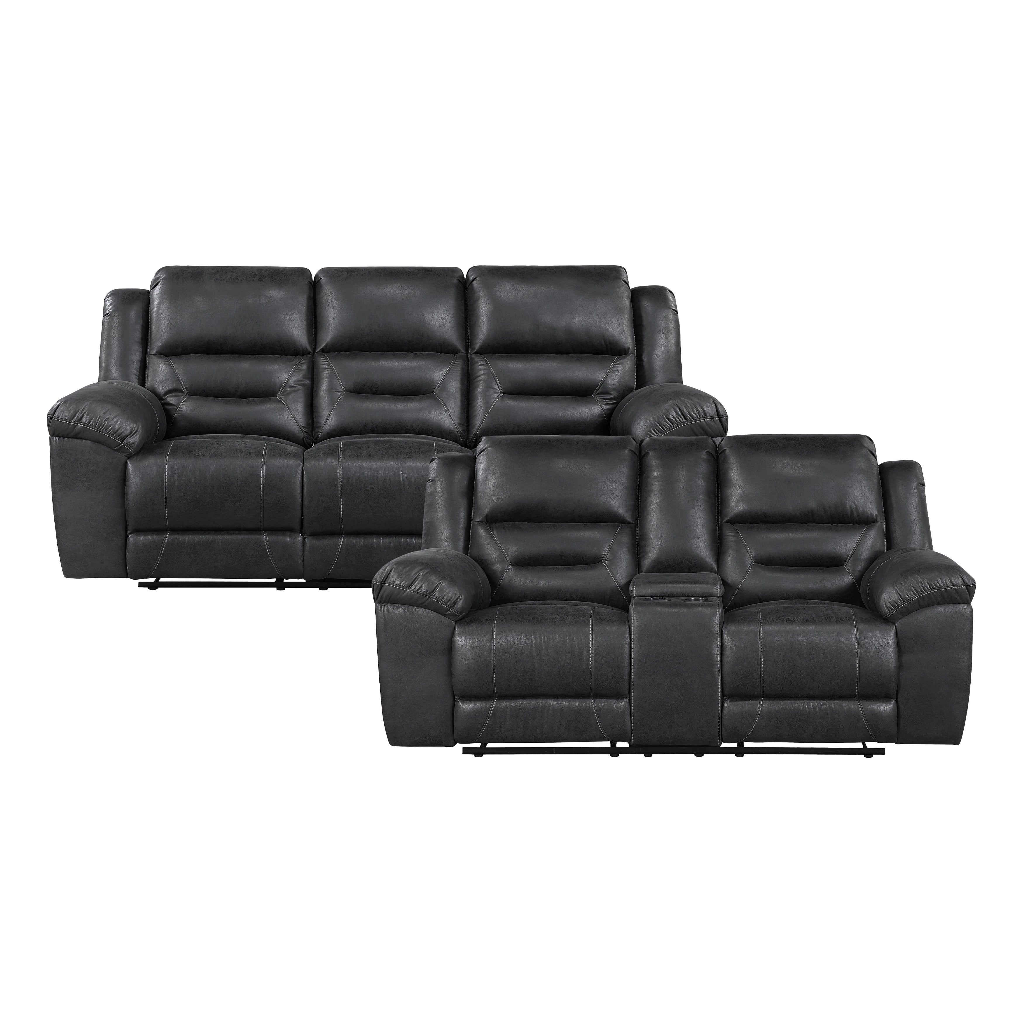 Alonzo Polished Microfiber 2 Piece Manual Reclining Sofa Set