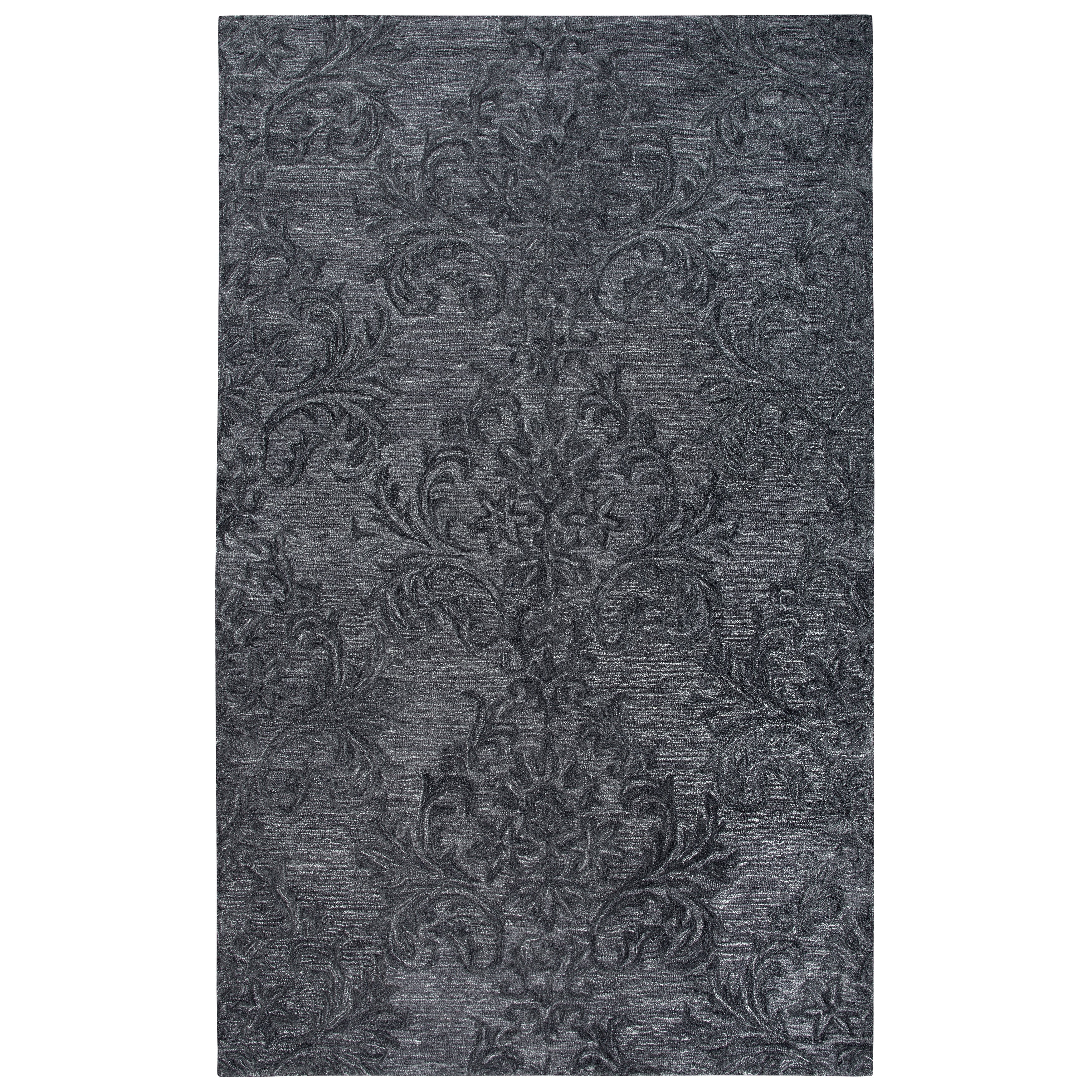 Rizzy Home Fifth Avenue Dark Grey Wool Handmade Damask Area Rug 10 X 13