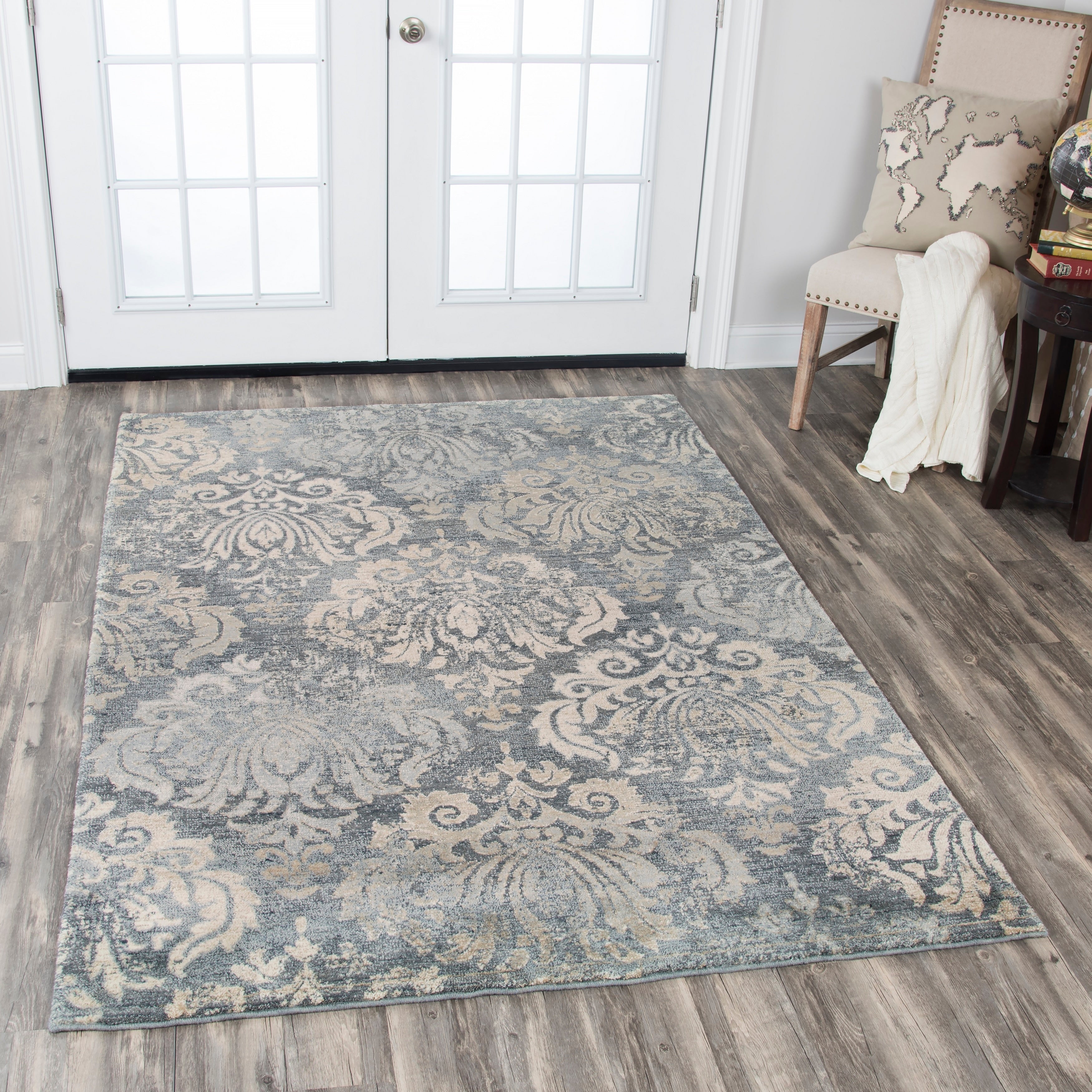 Alora Decor Euphoria Collection Dark Grey Damask Rug
