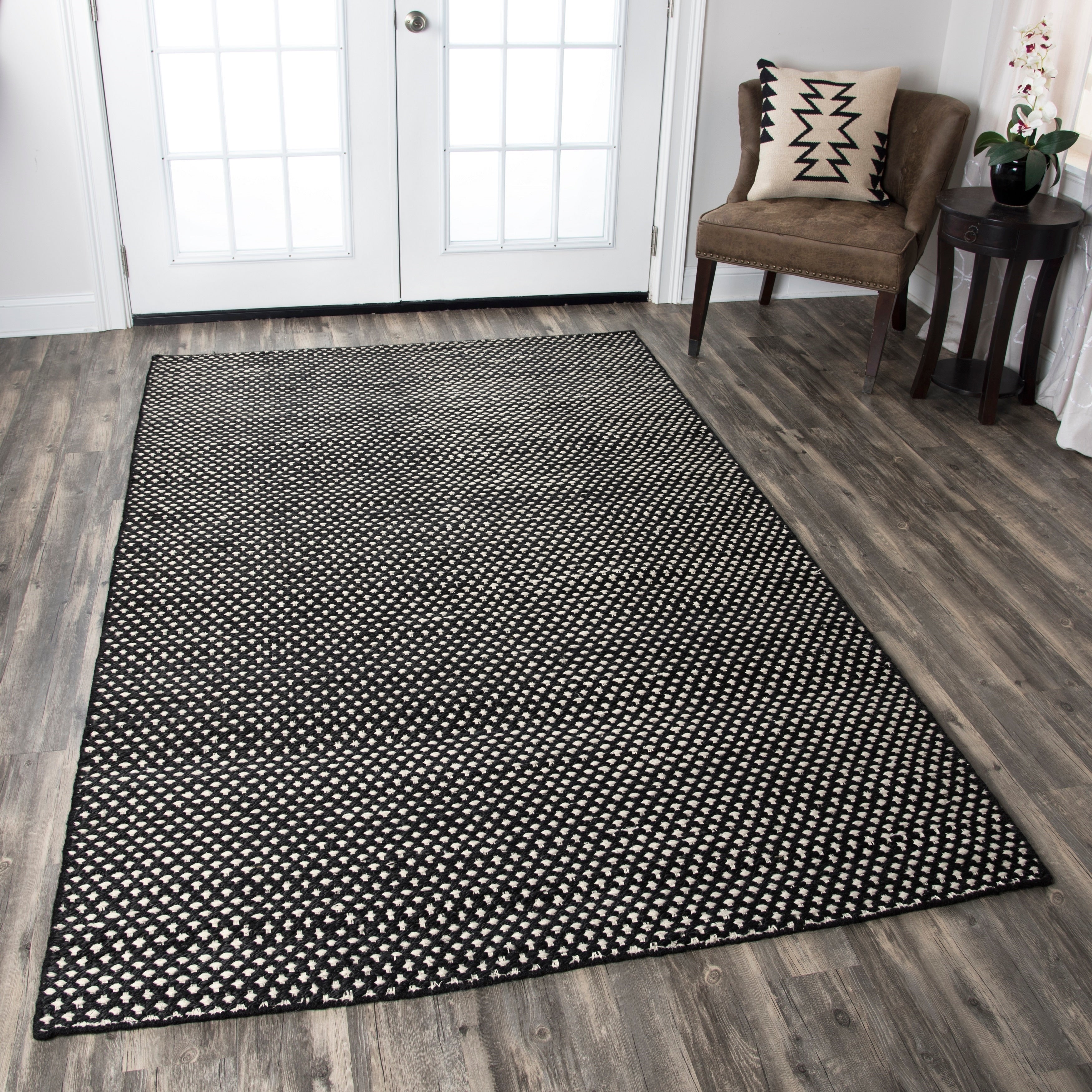 Hand Woven Ellington Black Jute Wool Pattern Runner Area Rug 26 X 8 26 X 8