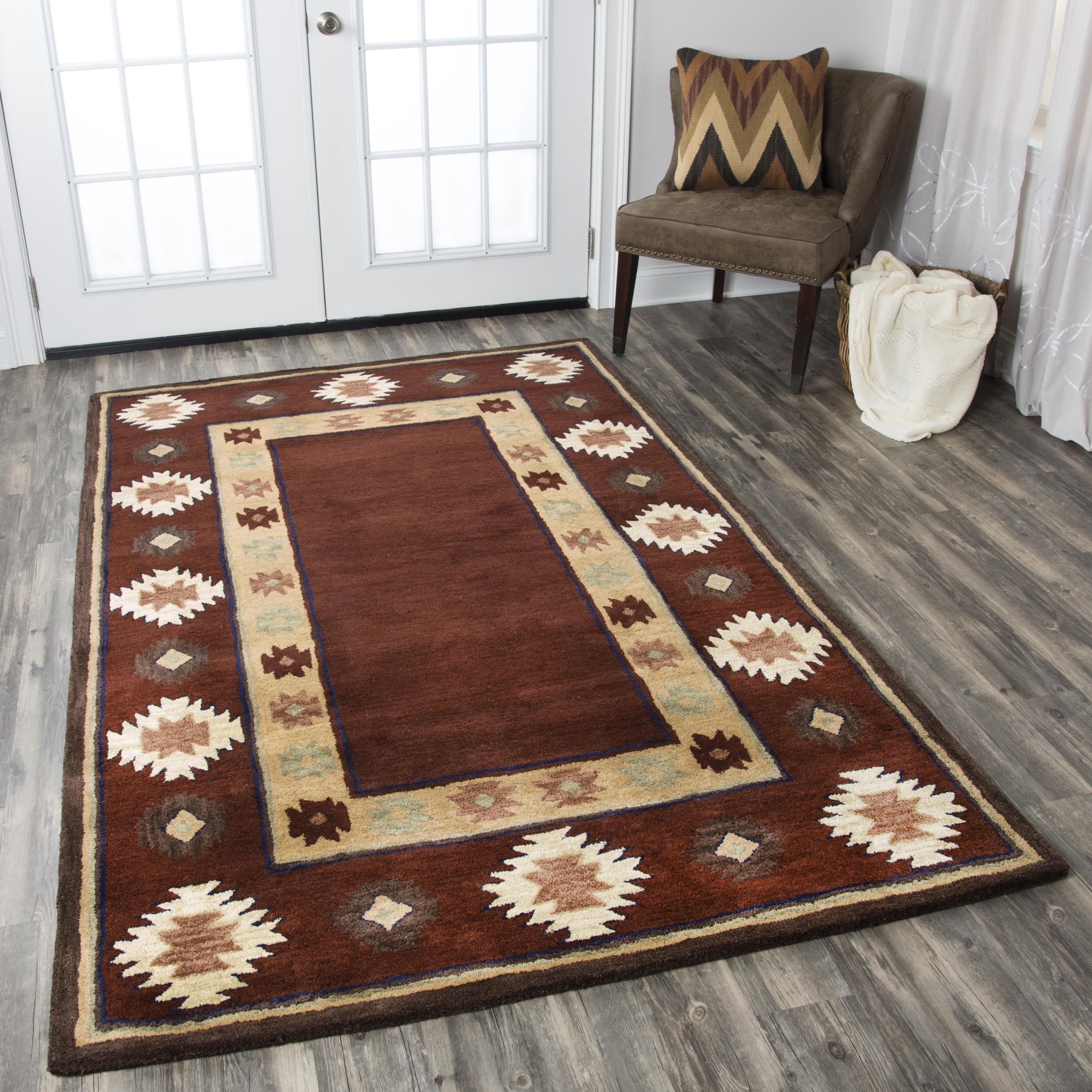 Rizzy Home Southwest Collection Tribal Tan Wool Hand Tufted Round Area Rug 8 X 8 8 X 8